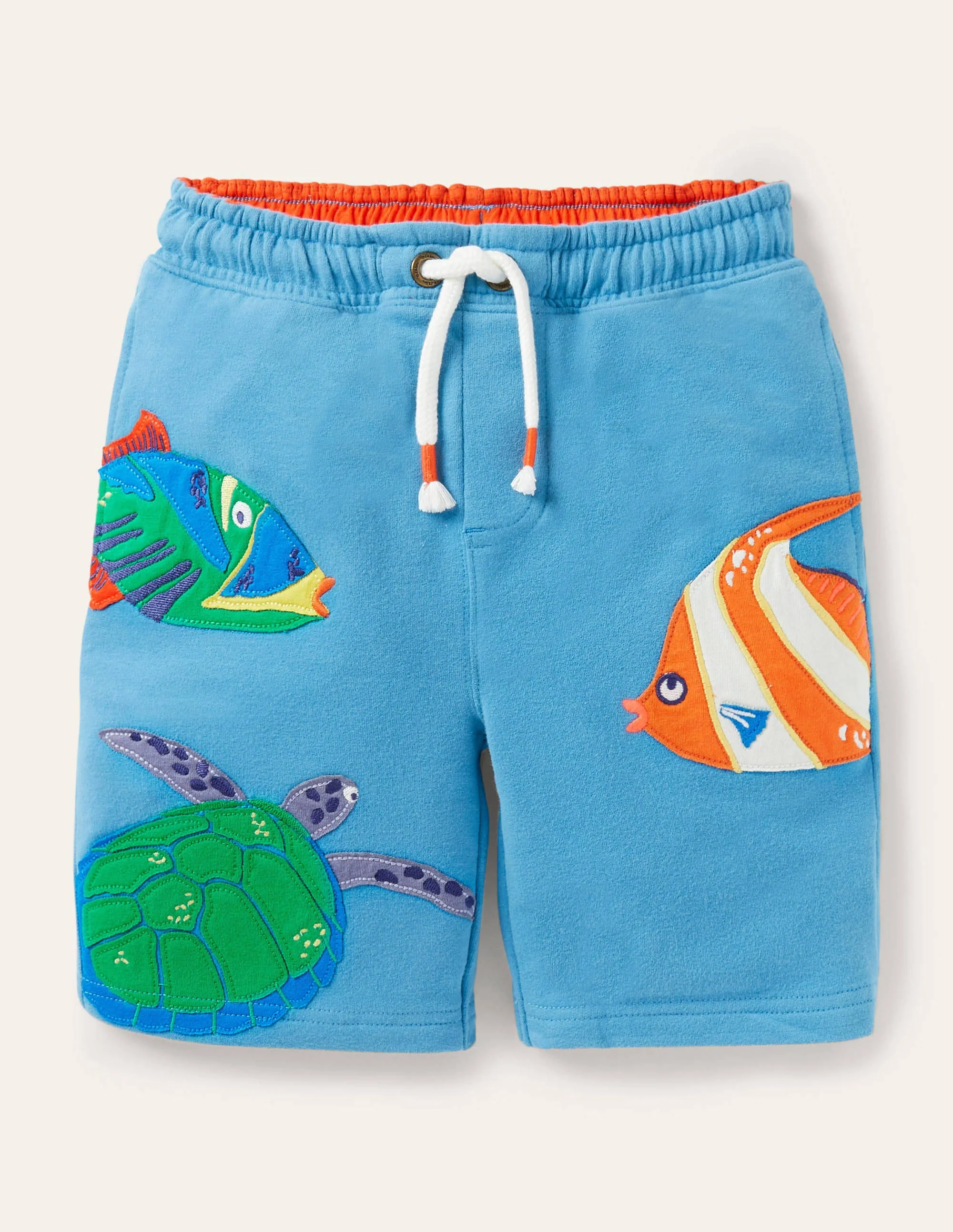 Appliqué Sweatshorts-Aqua Blue Fishes