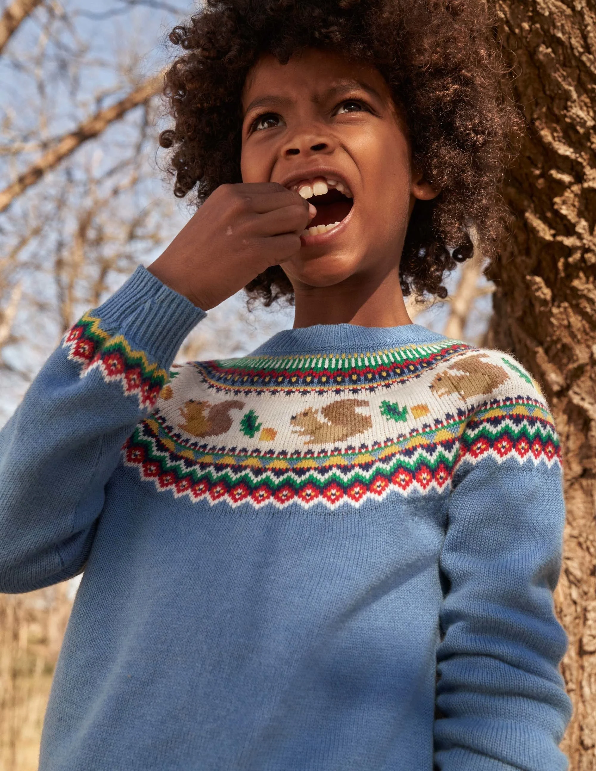Blue Squirrel Fair Isle Sweater-Riviera Blue Woodland Fairisle - Image 4