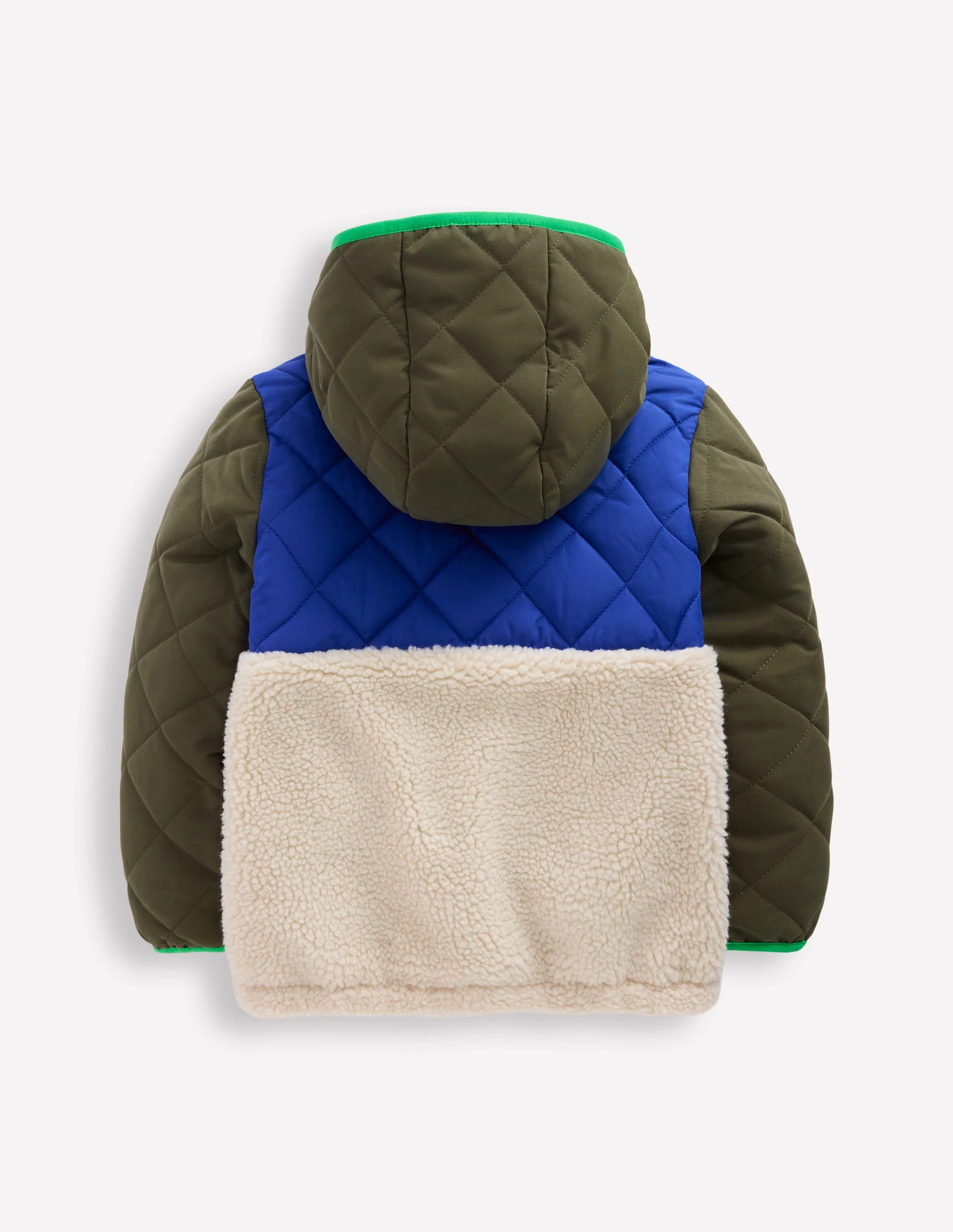 Borg Mix Jacket-Khaki Colourblock - Image 2