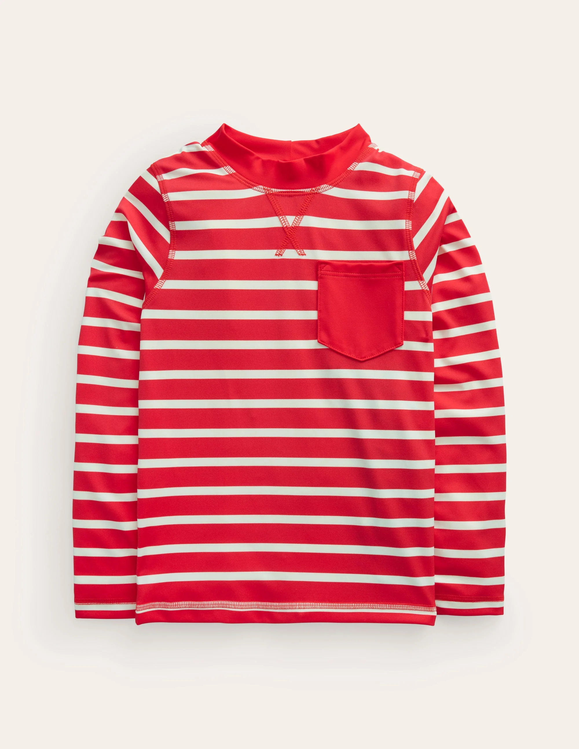 Breton Rash Guard-Red/ Ivory Stripe