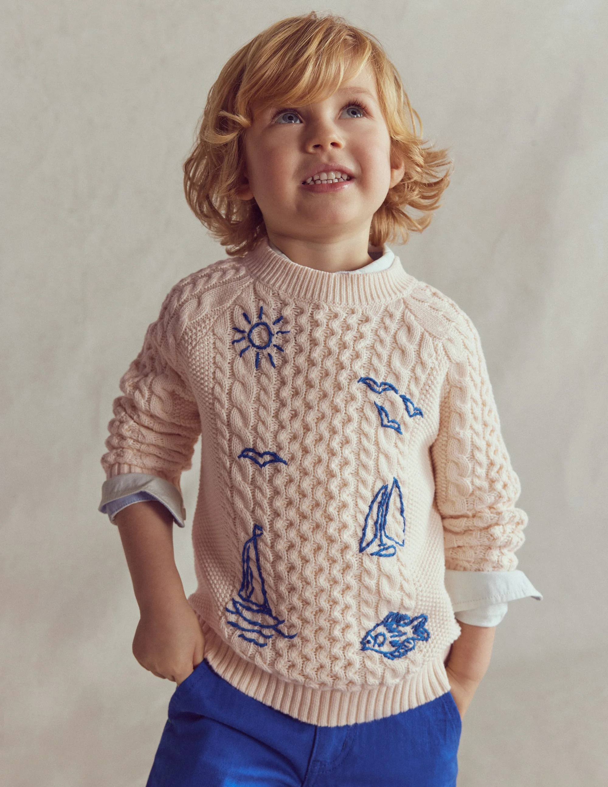 Cable Embroidered Sweater-Warm Ivory - Image 3