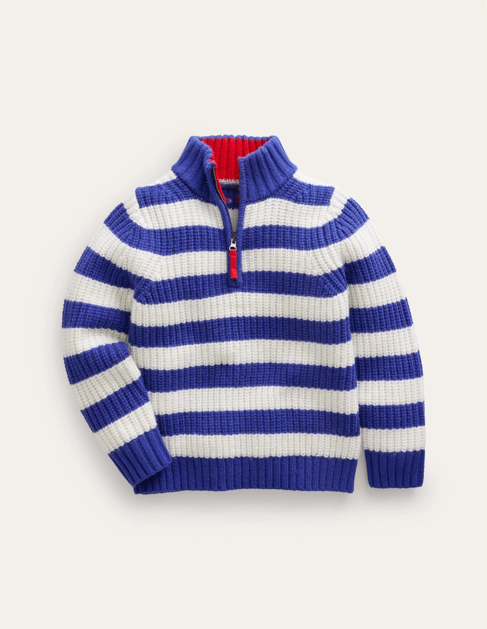 Chunky Half-Zip Sweater-Greek Blue and Ivory