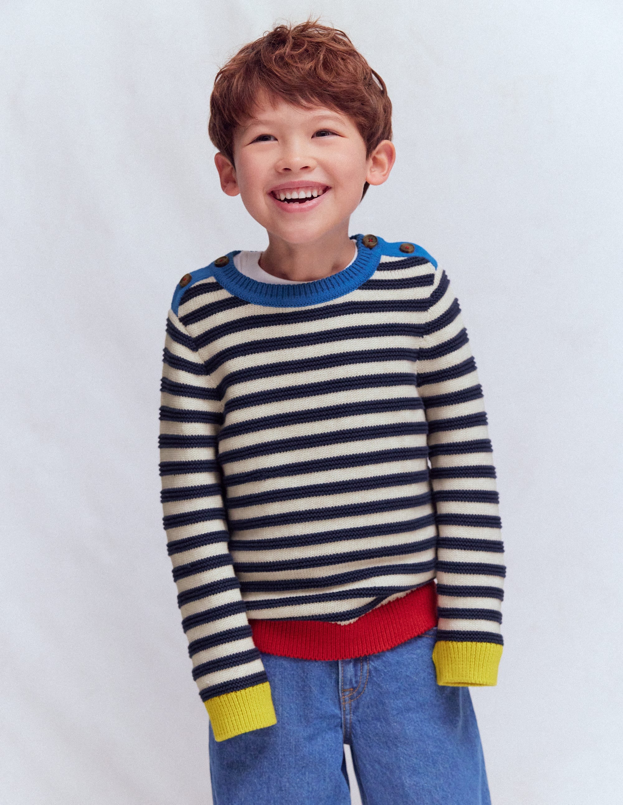 Chunky Sweater-Navy Marl and Ecru Stripe