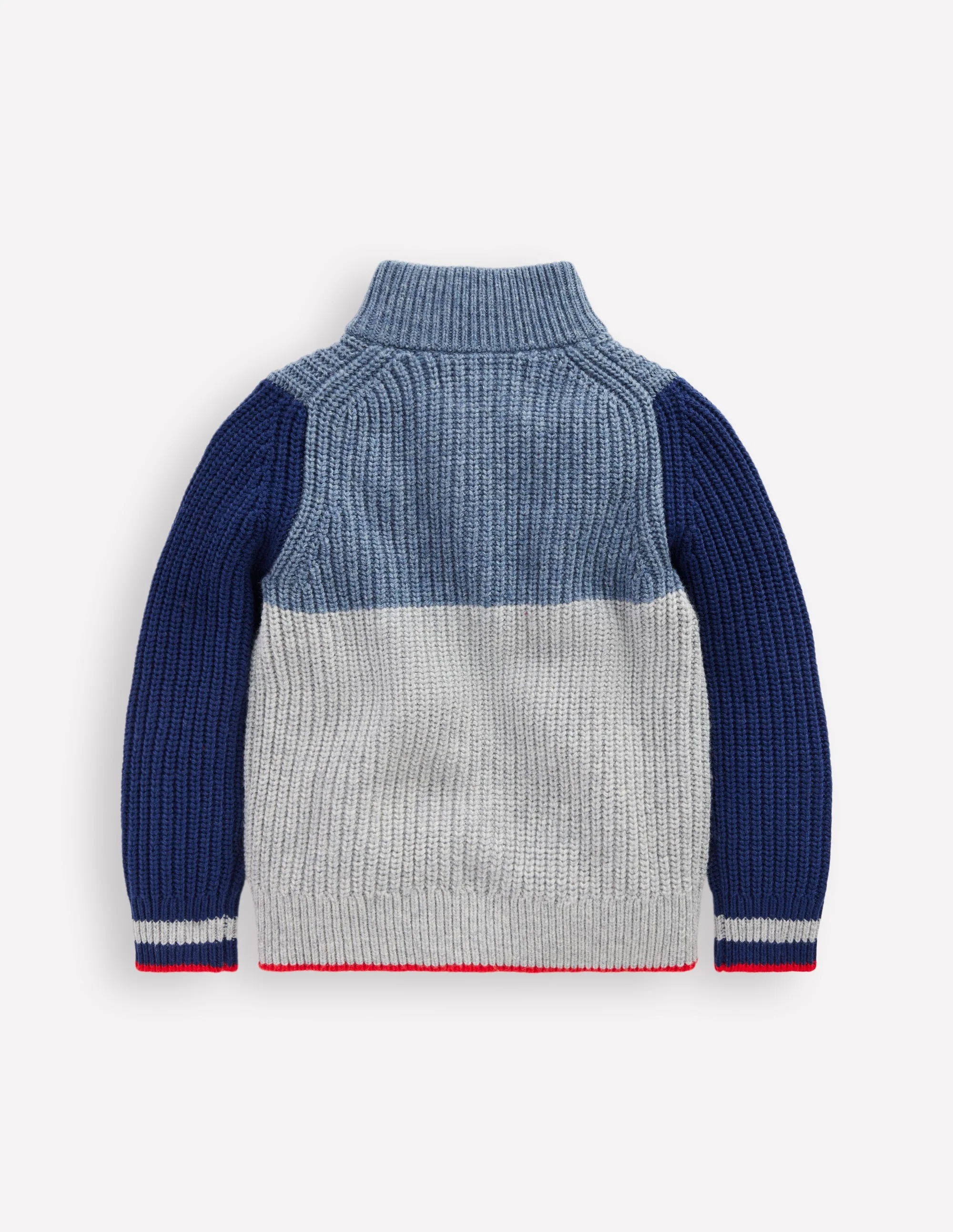 Chunky Zip-Through Jumper-Grey Marl Colour Block - Image 2