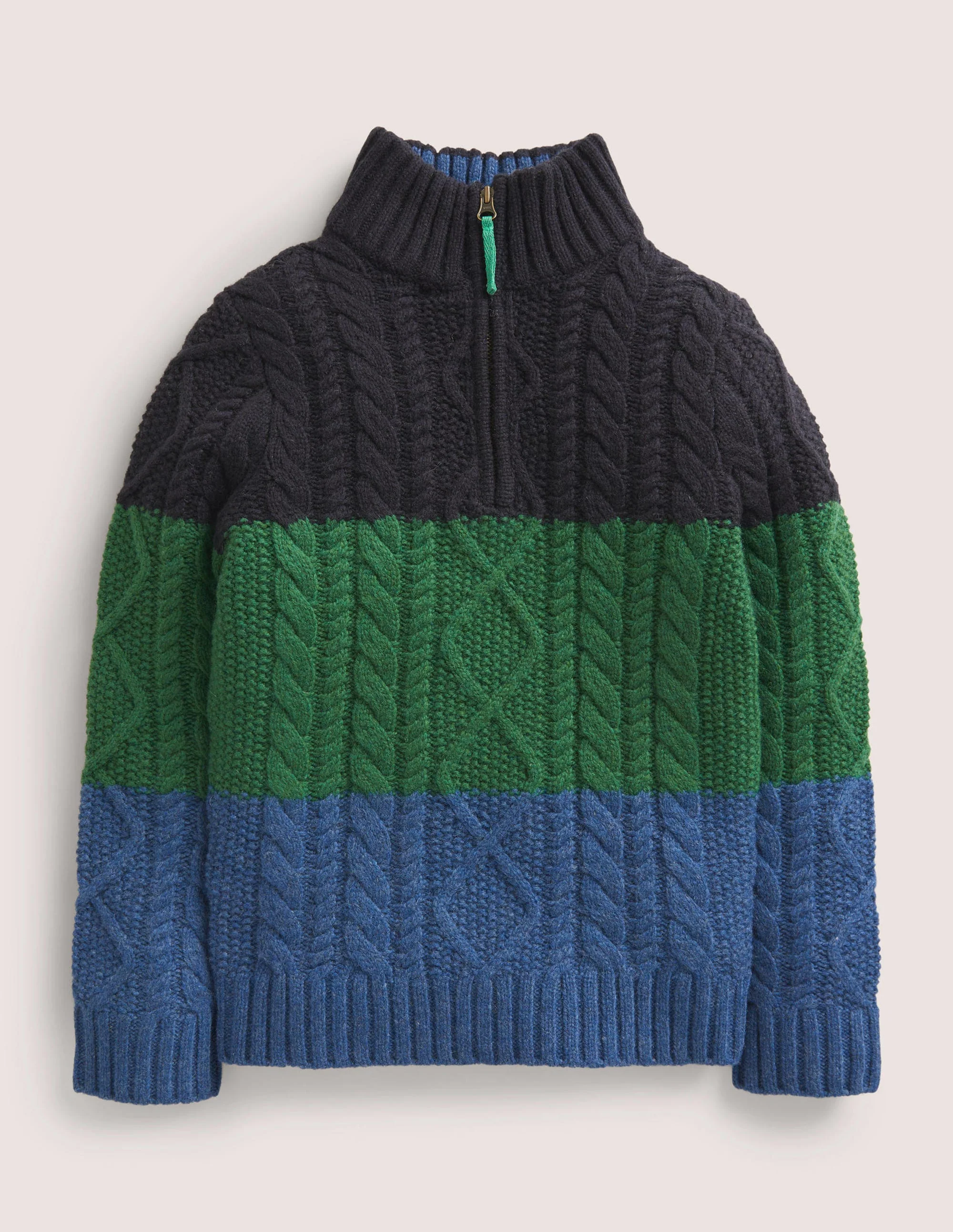 Colorblock Half Zip Cable Knit Sweater-Multi Colourblock