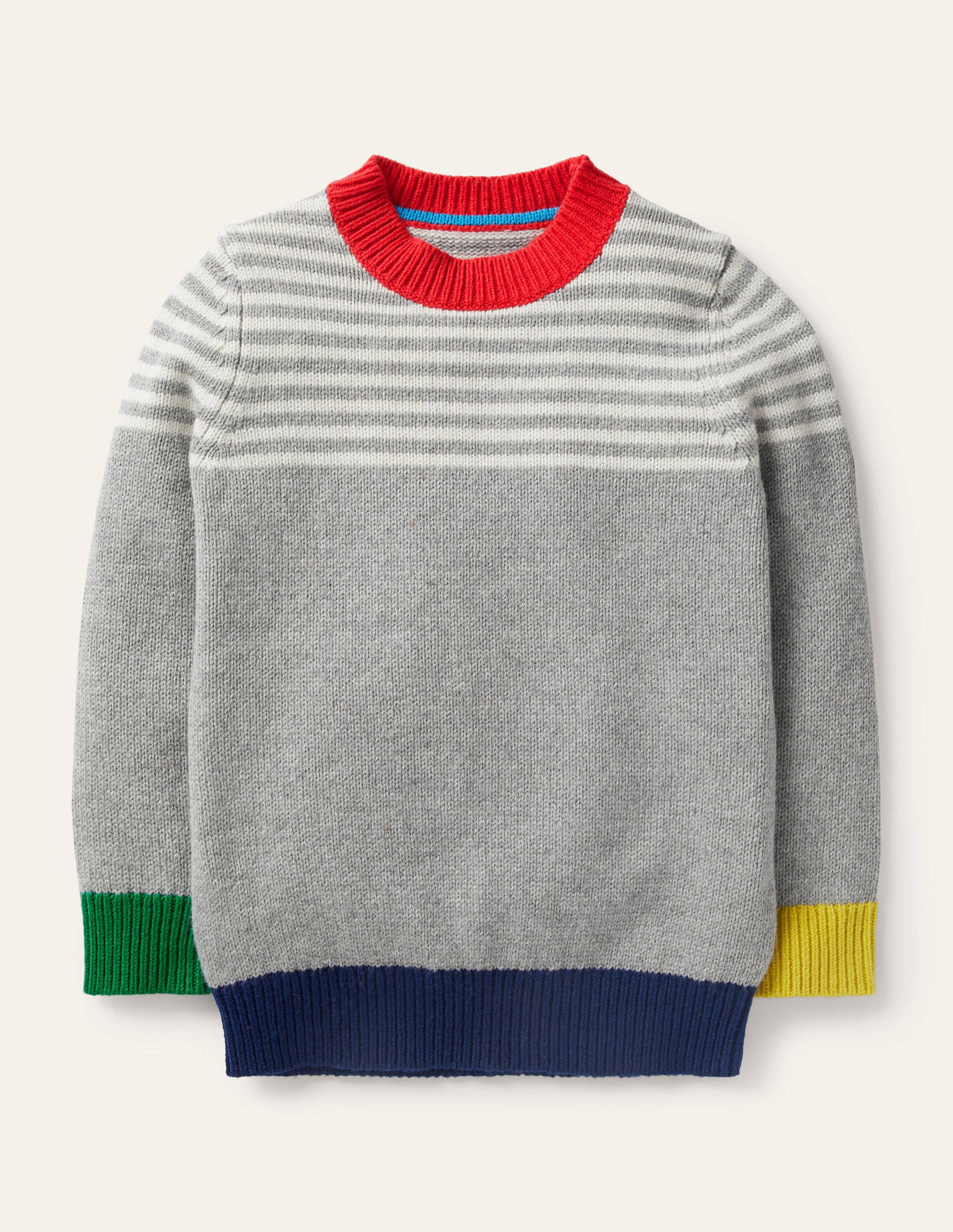 Colourblock Crew Sweater-Grey Marl/Ivory