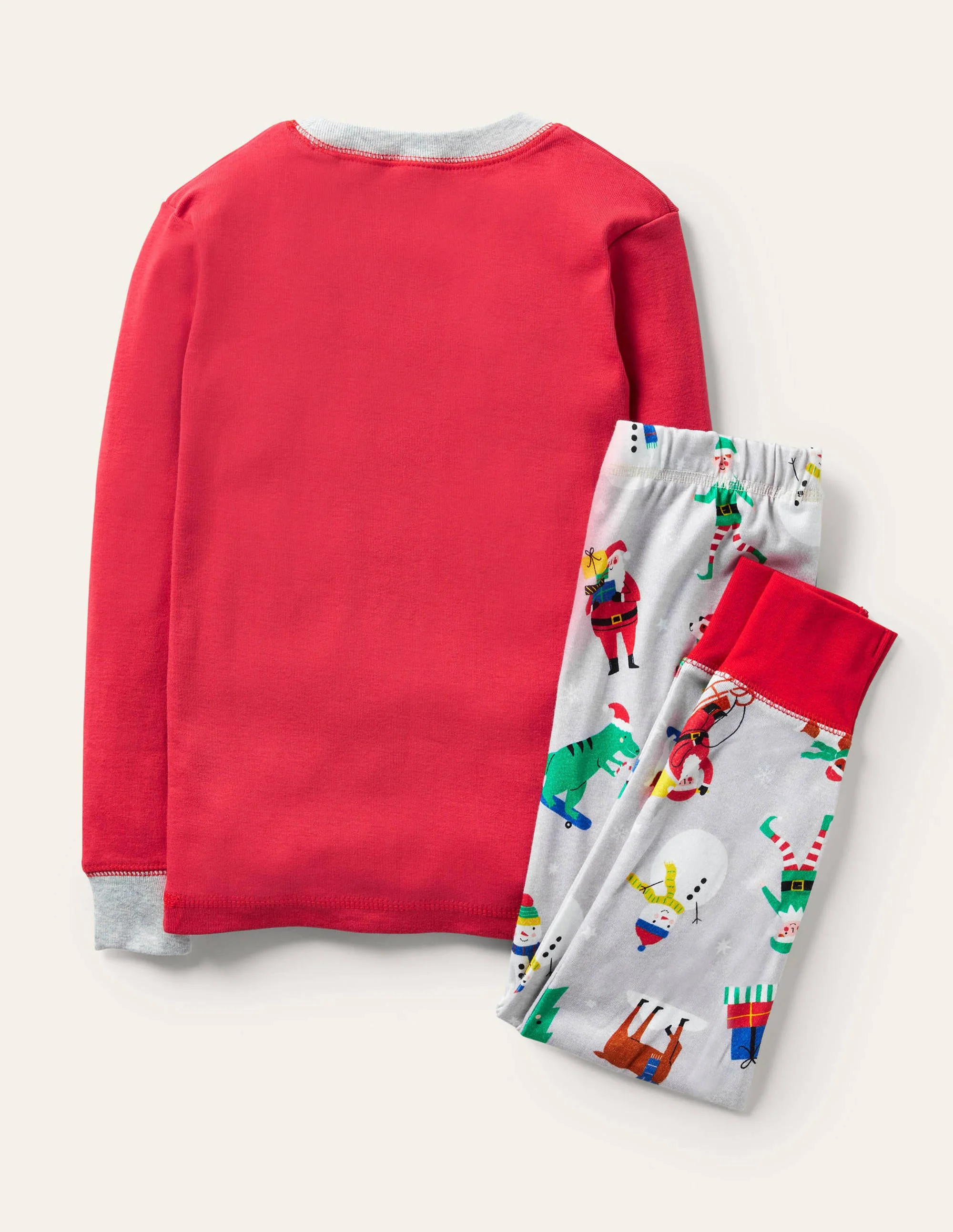 Cosy Appliqué Long  Pajamas-Rockabilly Red/Grey Snowman - Image 2