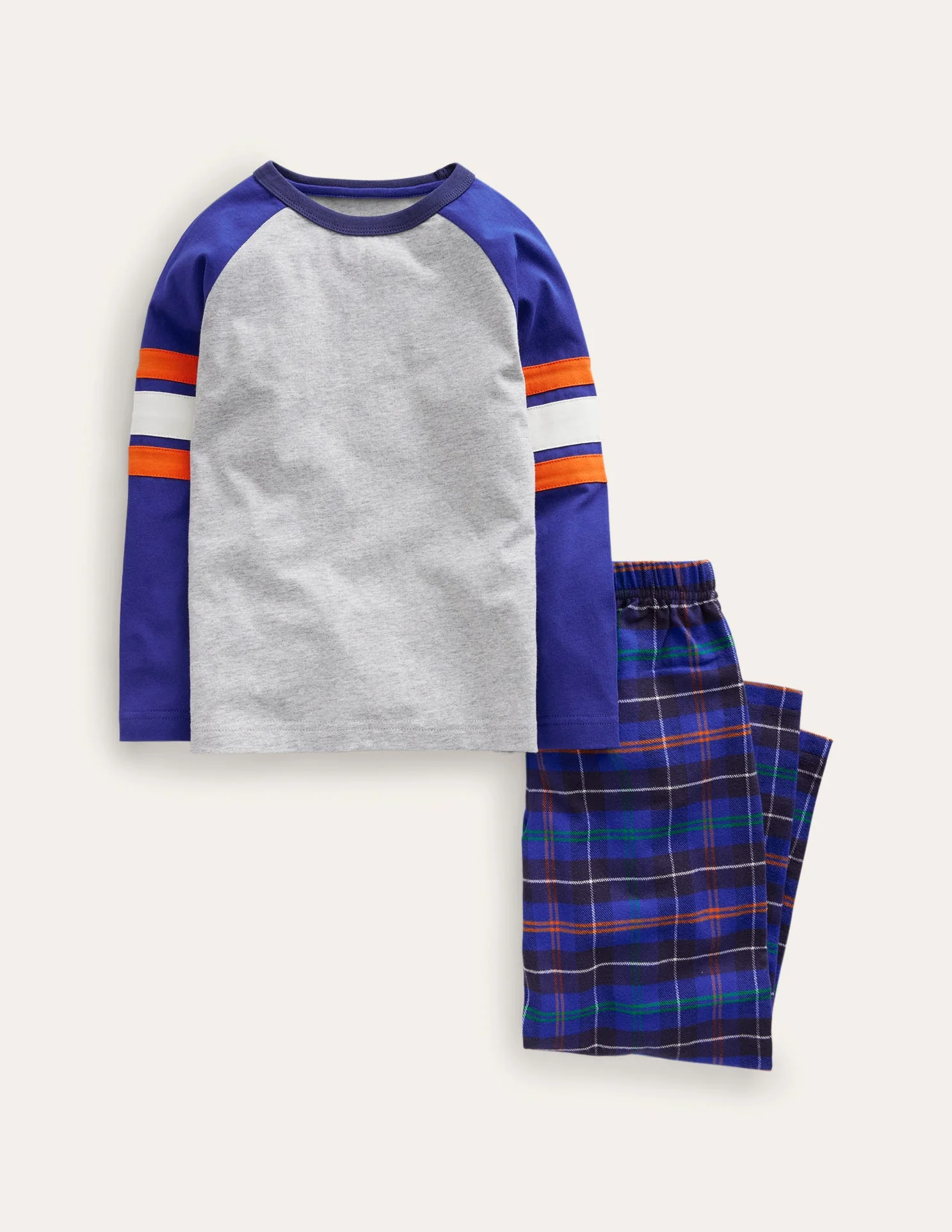 Cosy Brushed Pajama Set-Blue/Orange Check