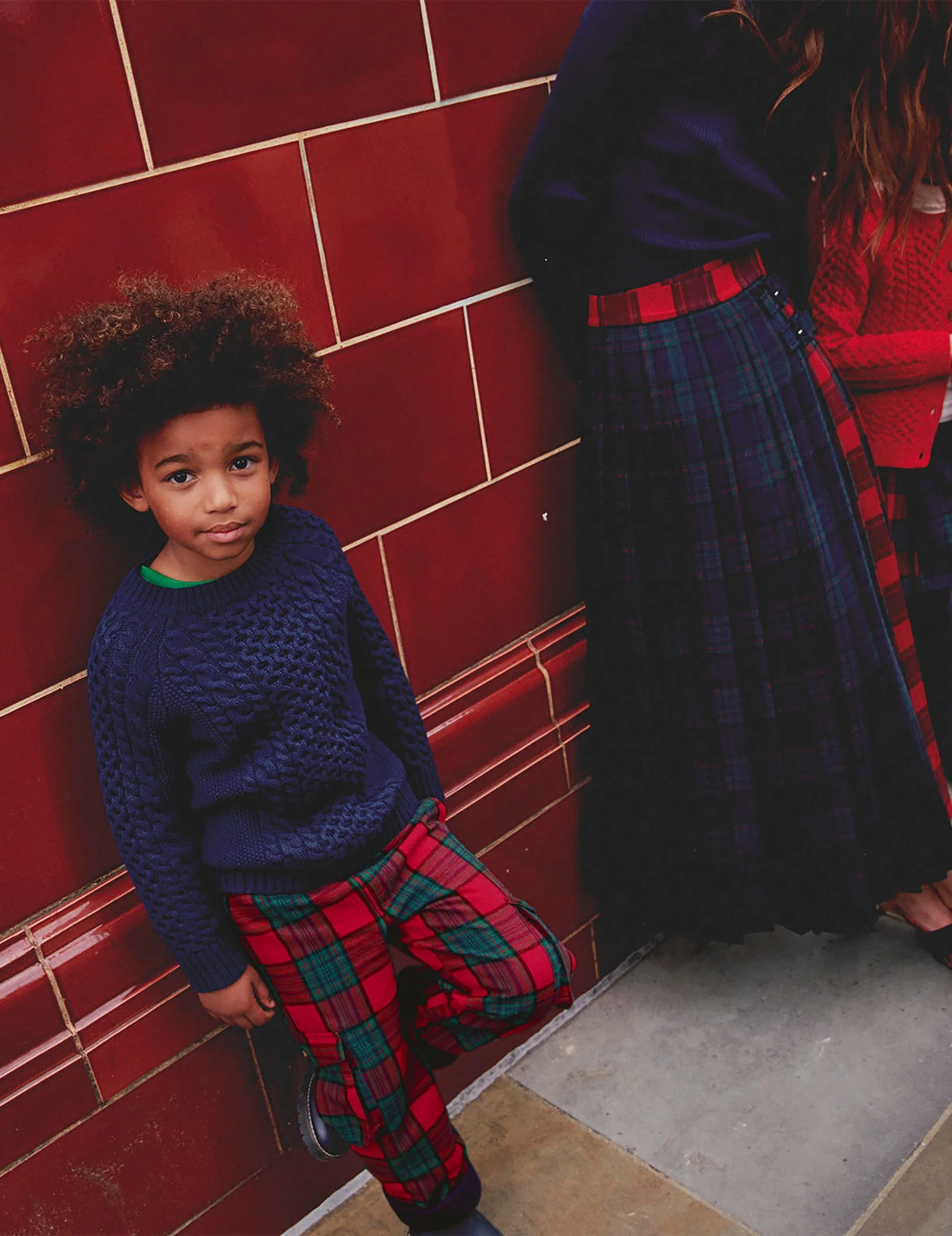 Cosy Lined Cargo Pants-Red / Green Check - Image 3
