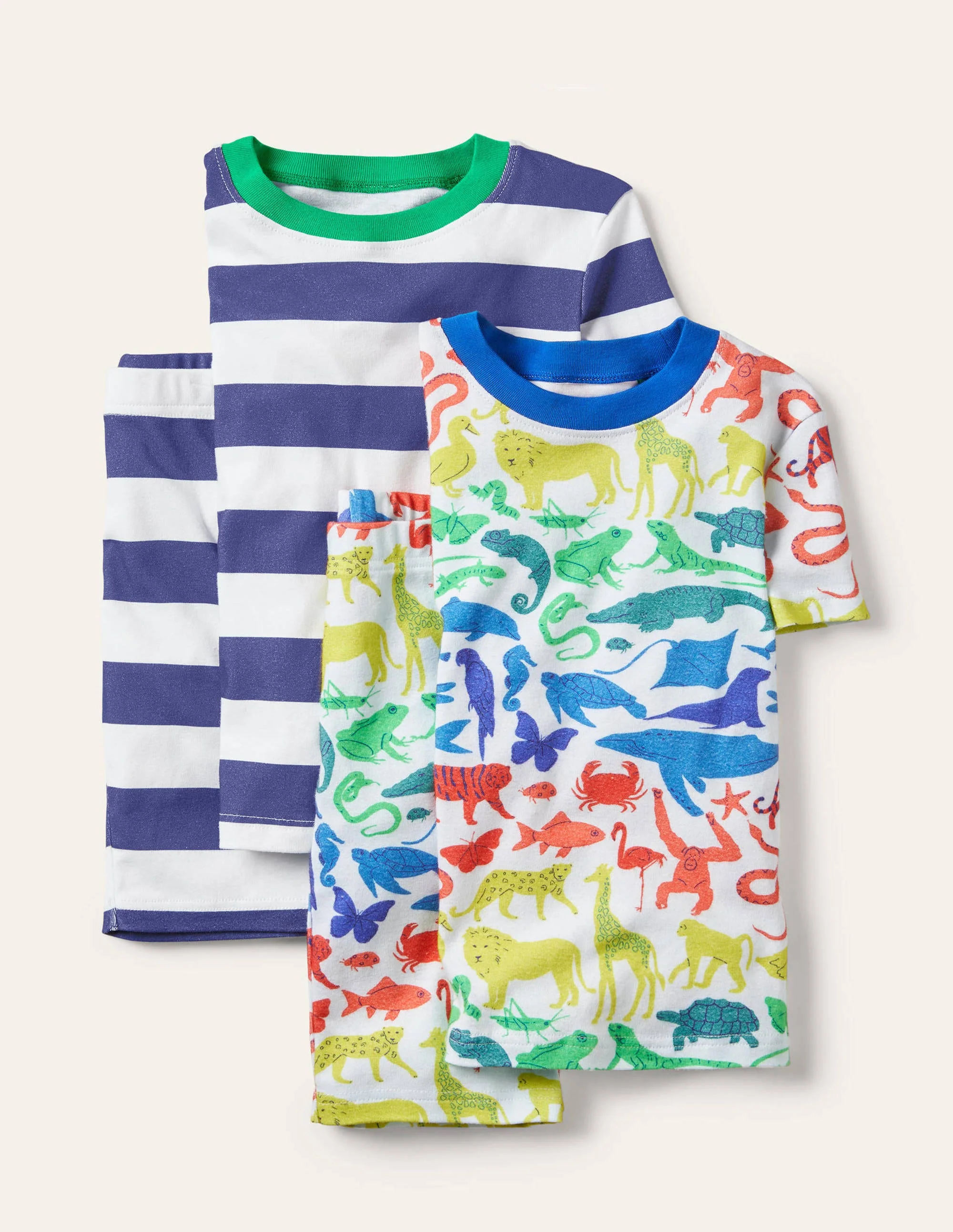 Cosy Twin Pack Short Pajamas-Ivory Rainbow Animals