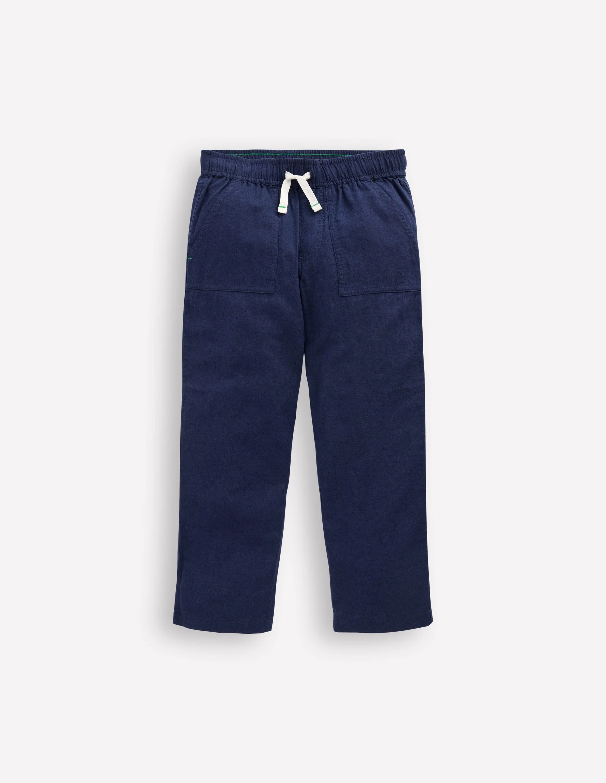 Cotton Linen Pull-On Pants-Navy