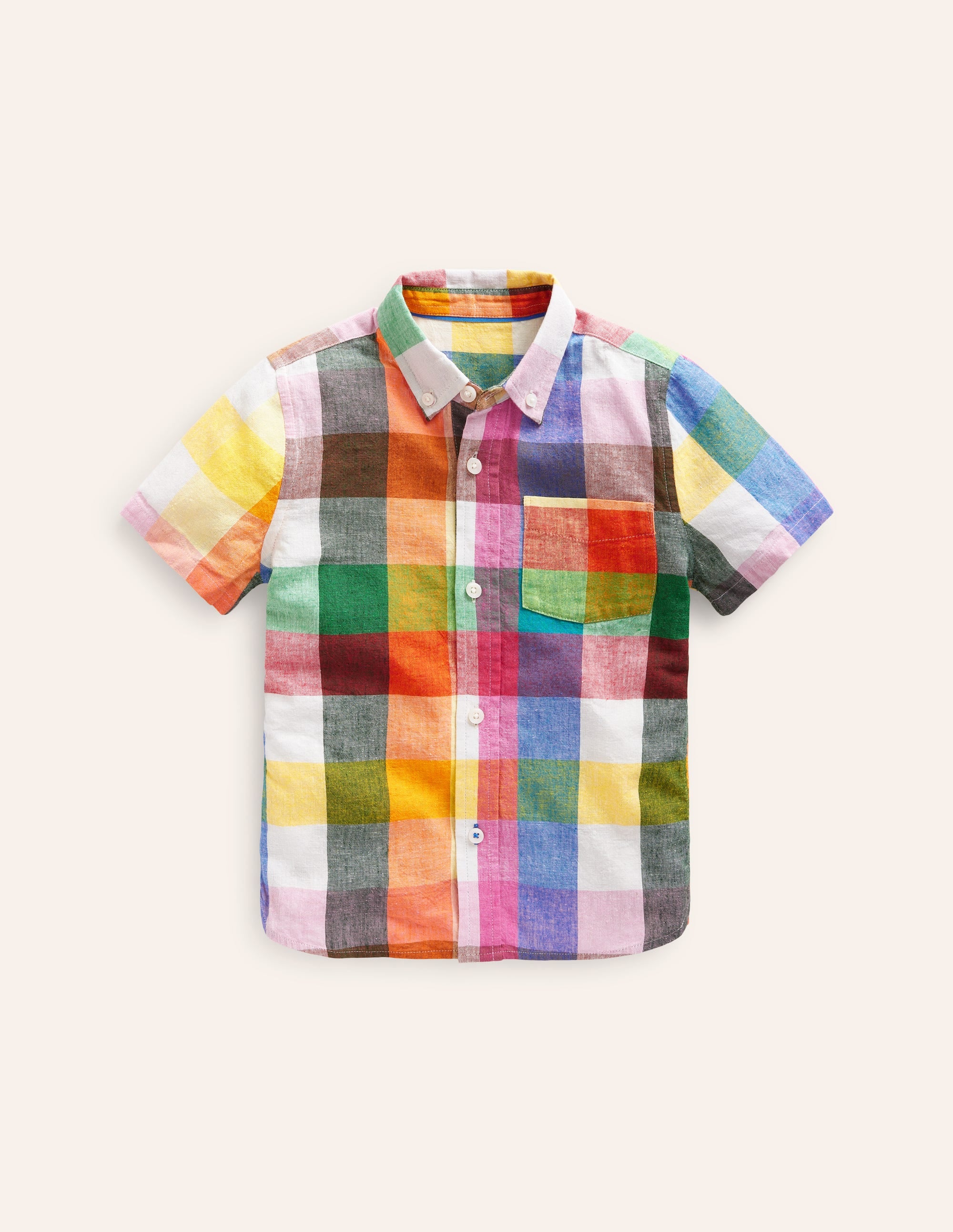 Cotton Linen Shirt-Bright Neon Multigingham - Image 2