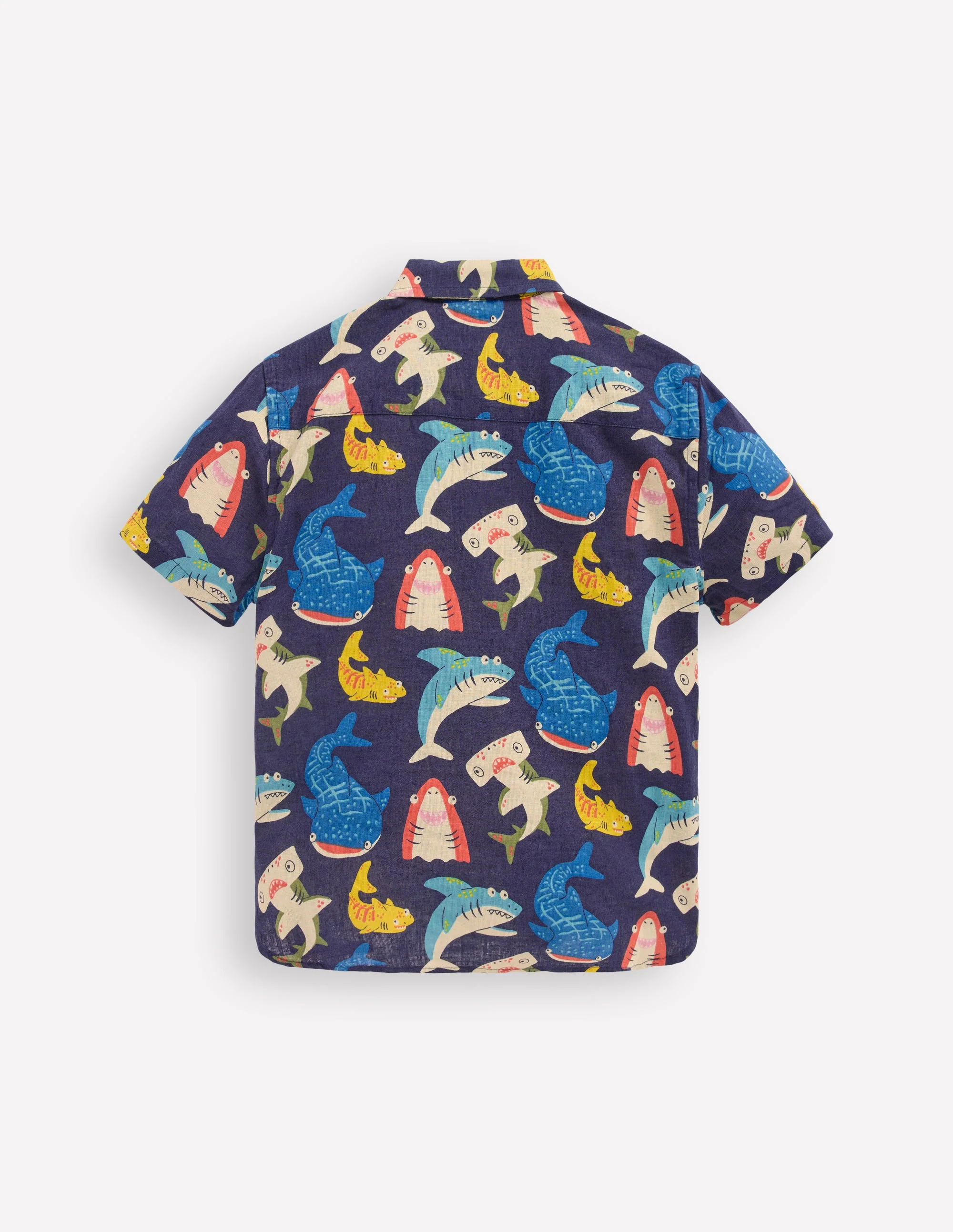 Cotton Linen Shirt-College Navy Multi Sharks - Image 2