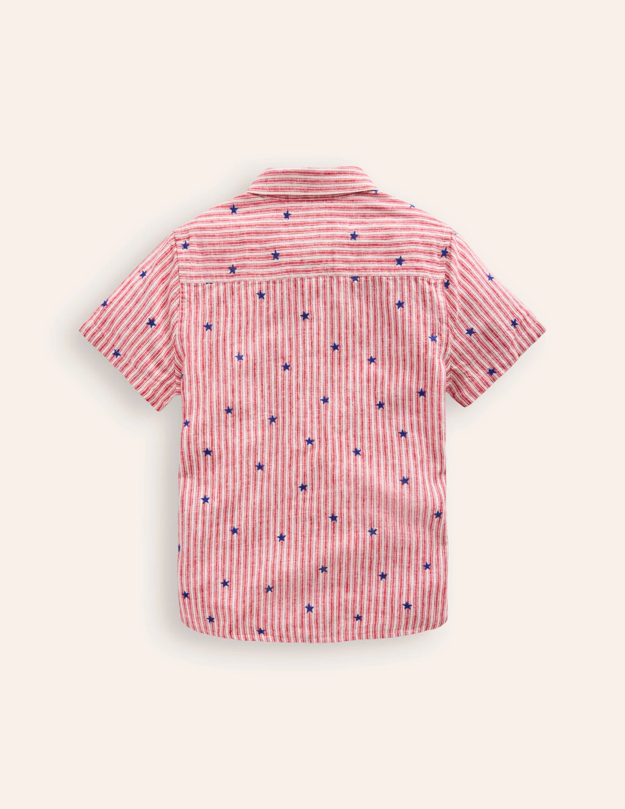 Cotton Linen Shirt-Red Stripe Star Embroidery - Image 2