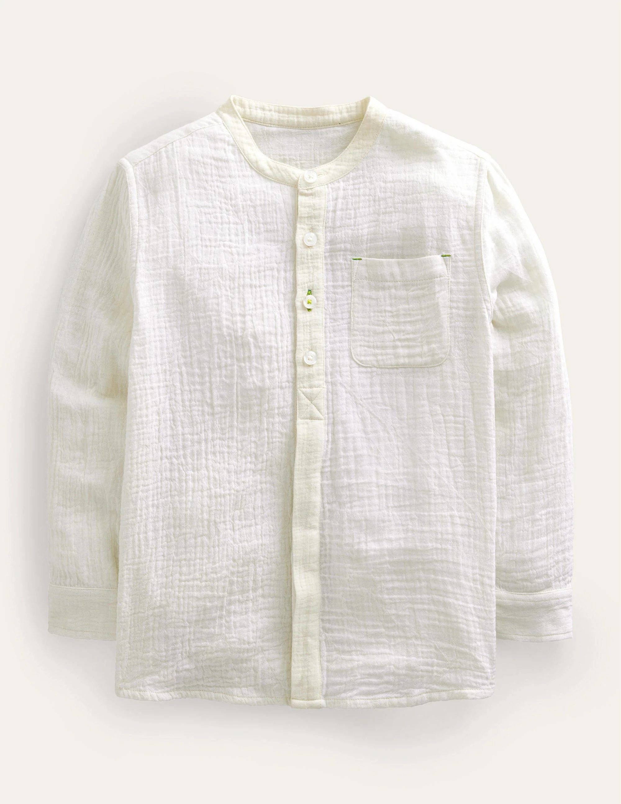 Double Cloth Grandad Shirt-Vanilla Pod Ivory
