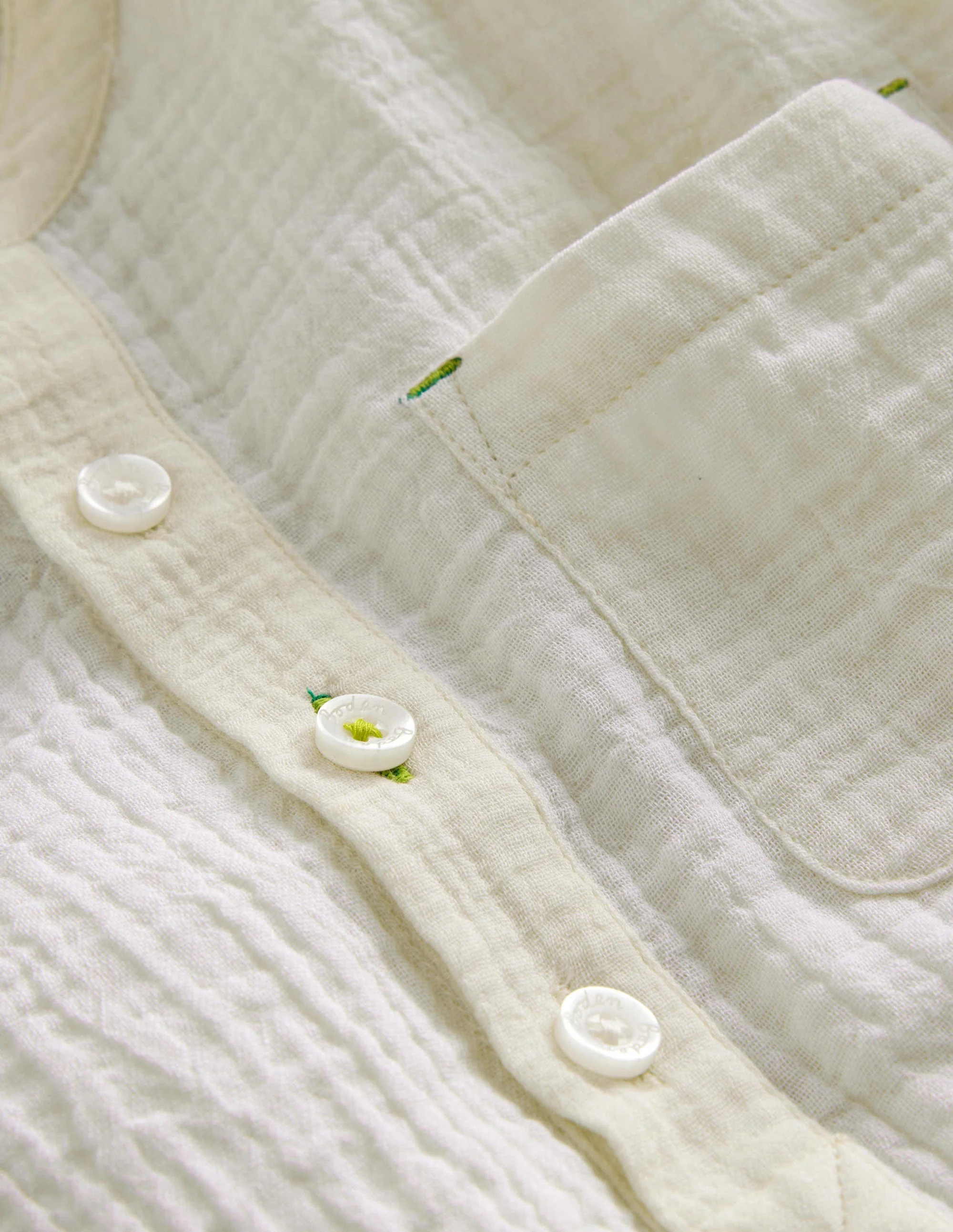 Double Cloth Grandad Shirt-Vanilla Pod Ivory - Image 3