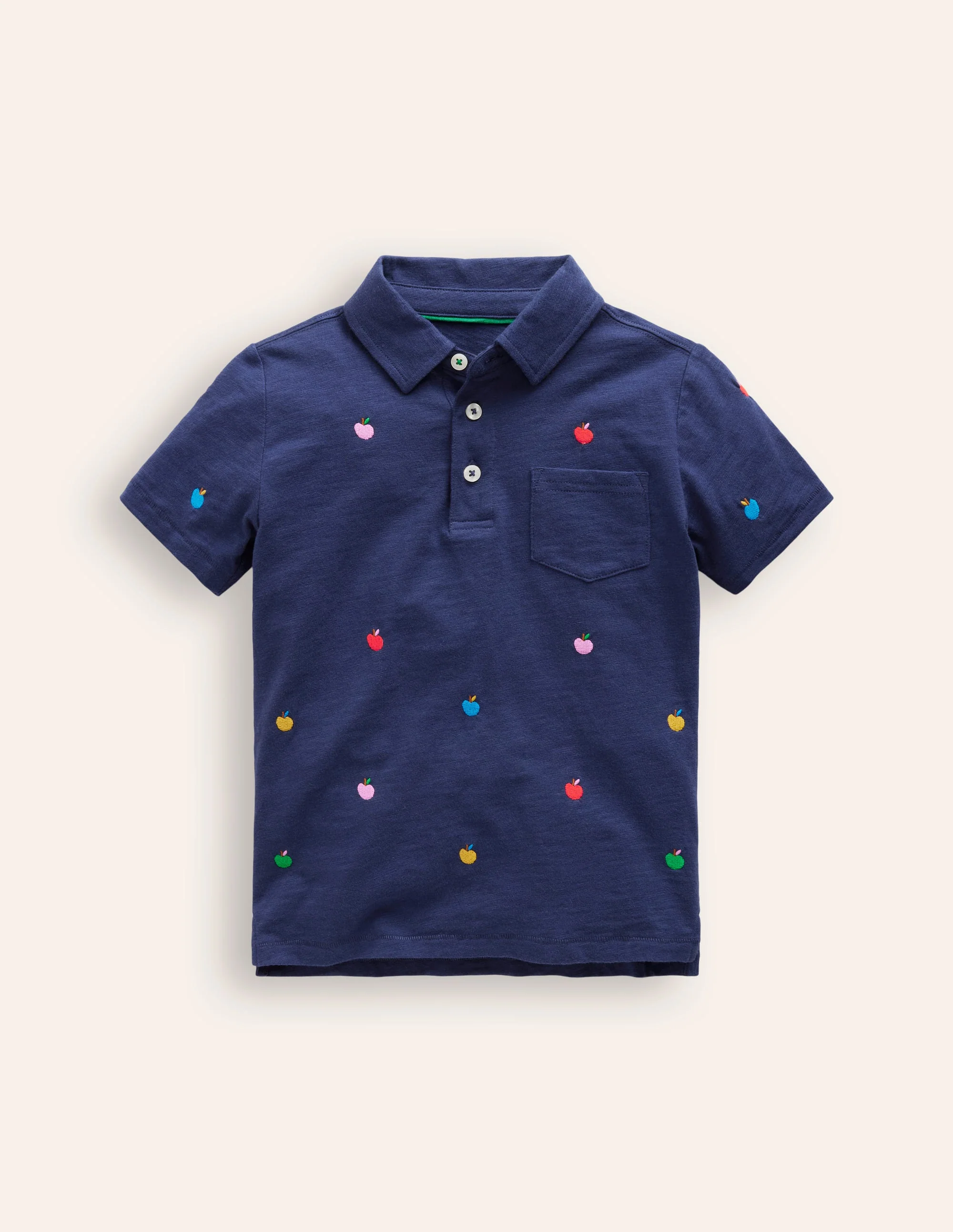 Embroidered Slub Polo Shirt-College Navy Apples - Image 3