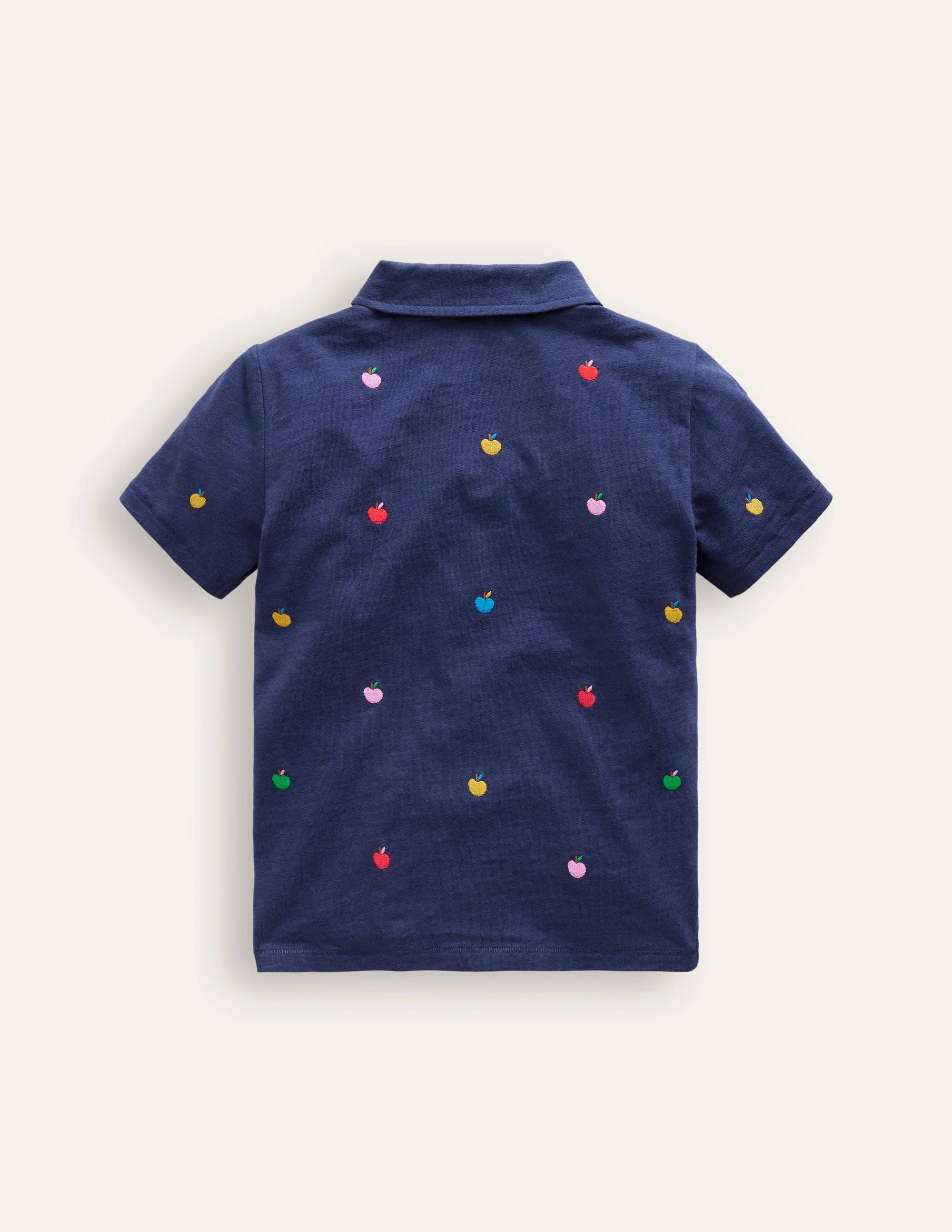 Embroidered Slub Polo Shirt-College Navy Apples - Image 4
