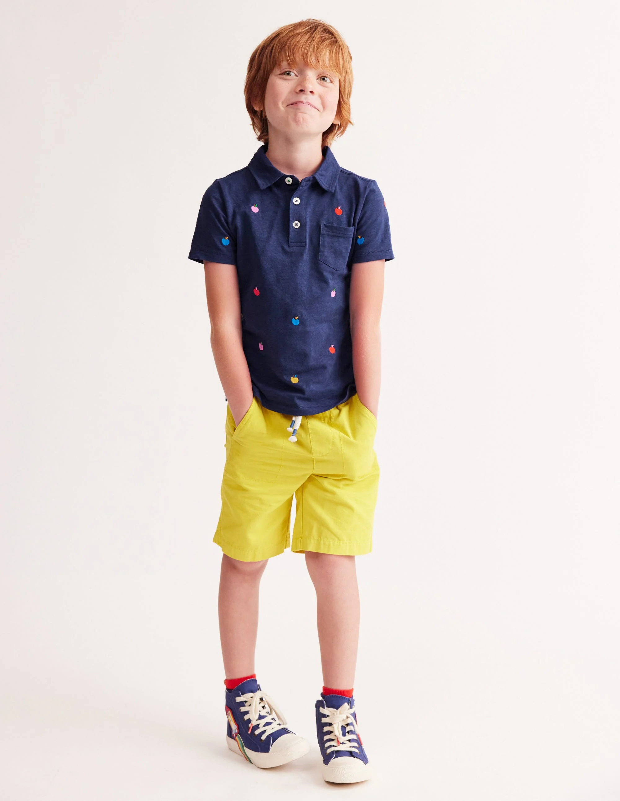 Embroidered Slub Polo Shirt-College Navy Apples - Image 7