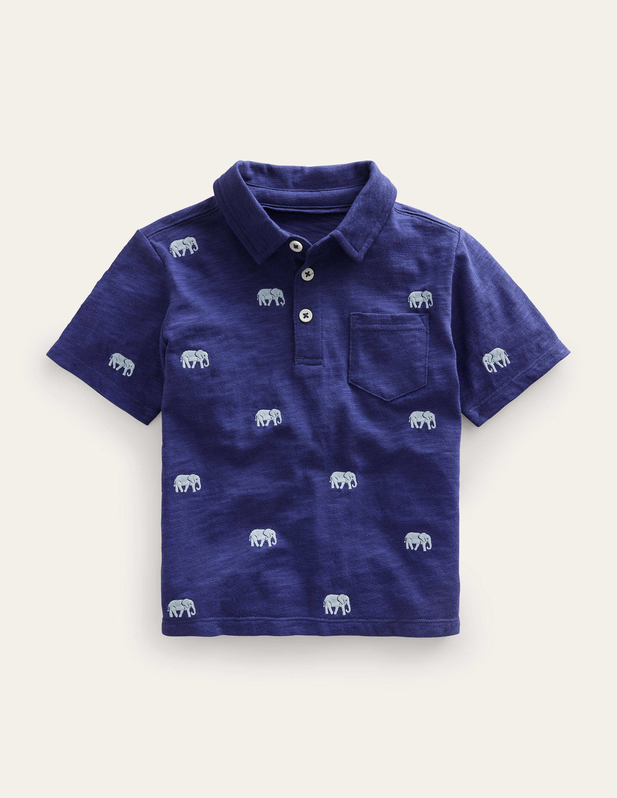 Embroidered Slubbed Polo Shirt-Starboard Elephants