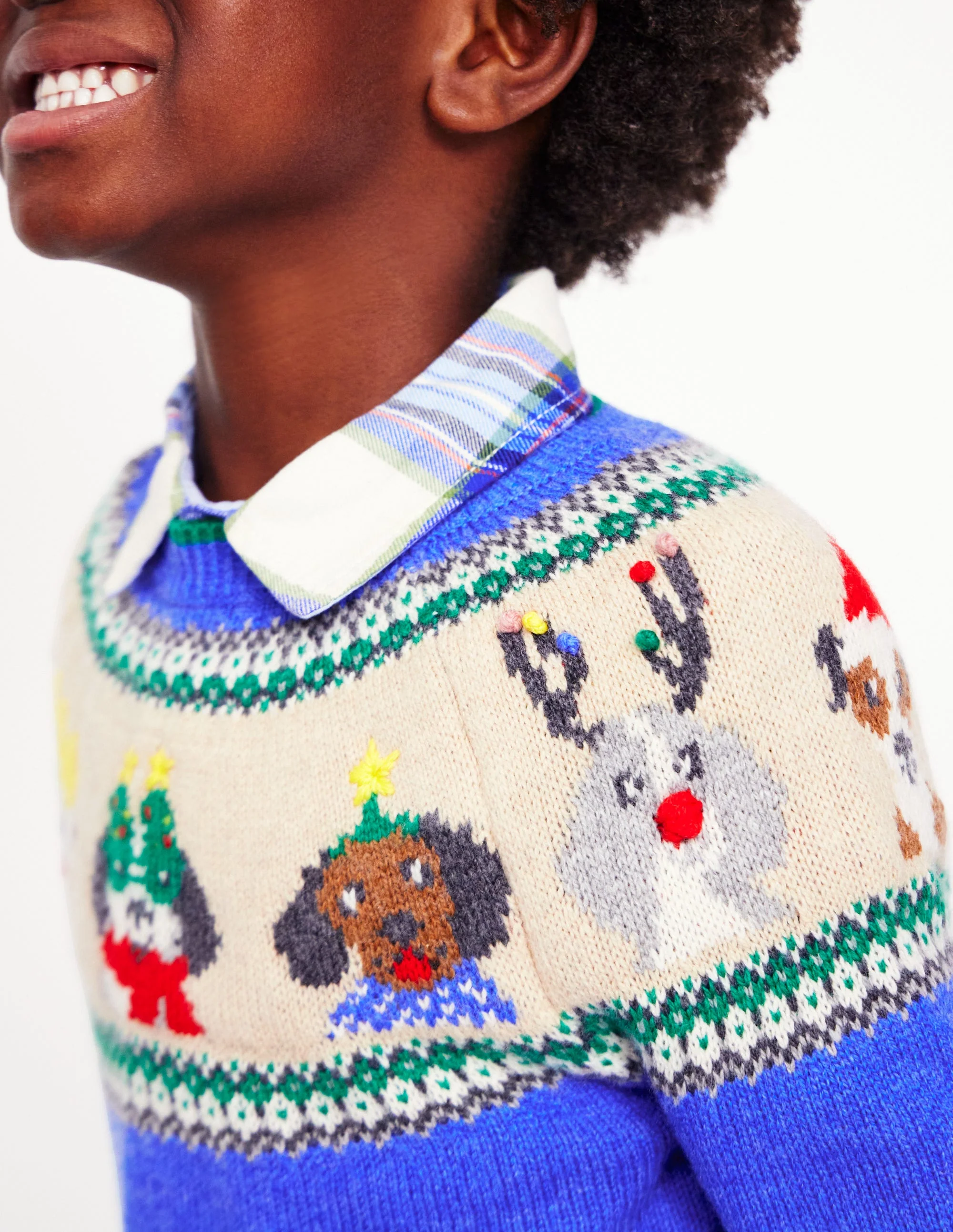 Fair Isle Sweater-Greek Blue Festive Dogs - Image 3