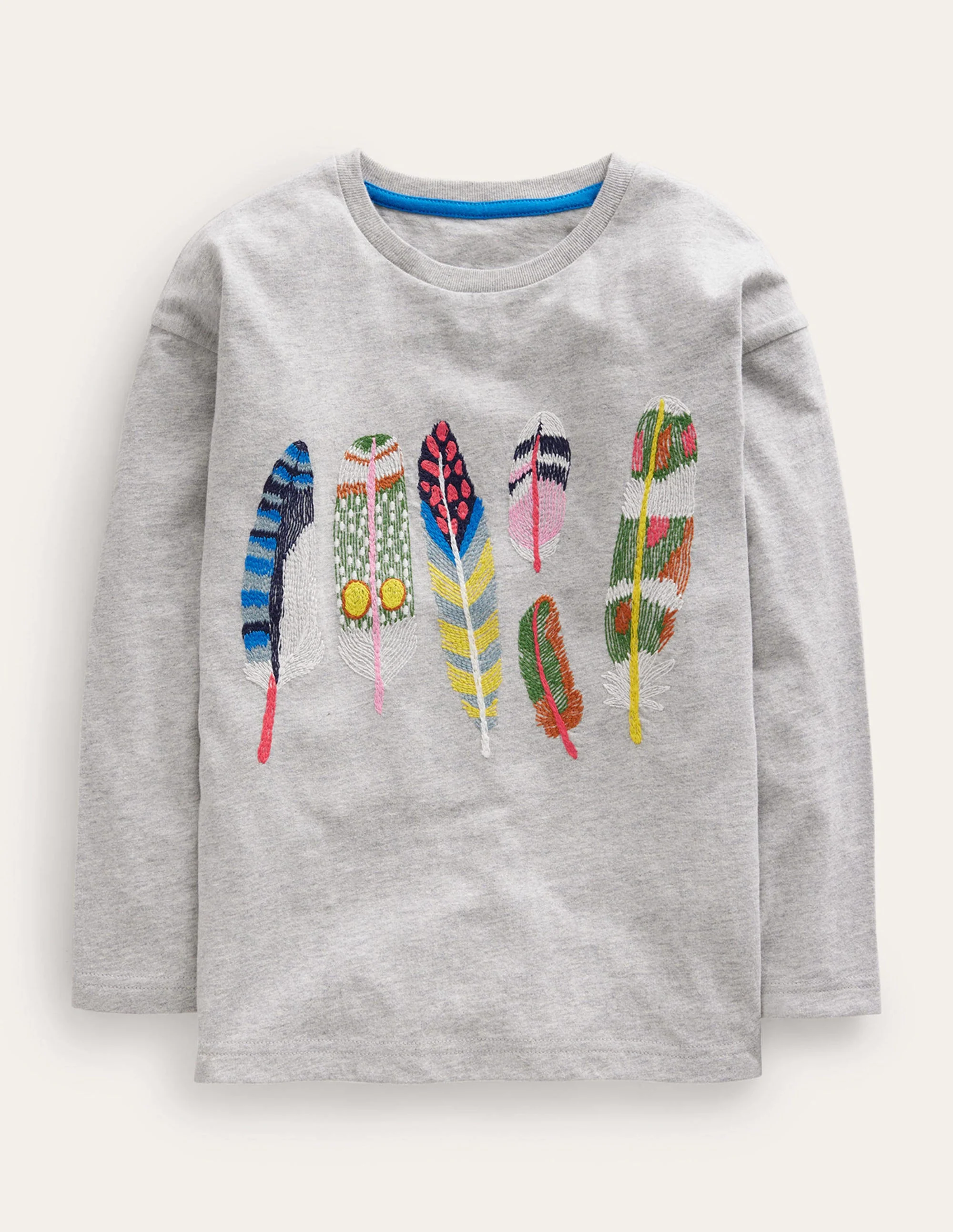 Feather Superstitch T-shirt-Grey Marl