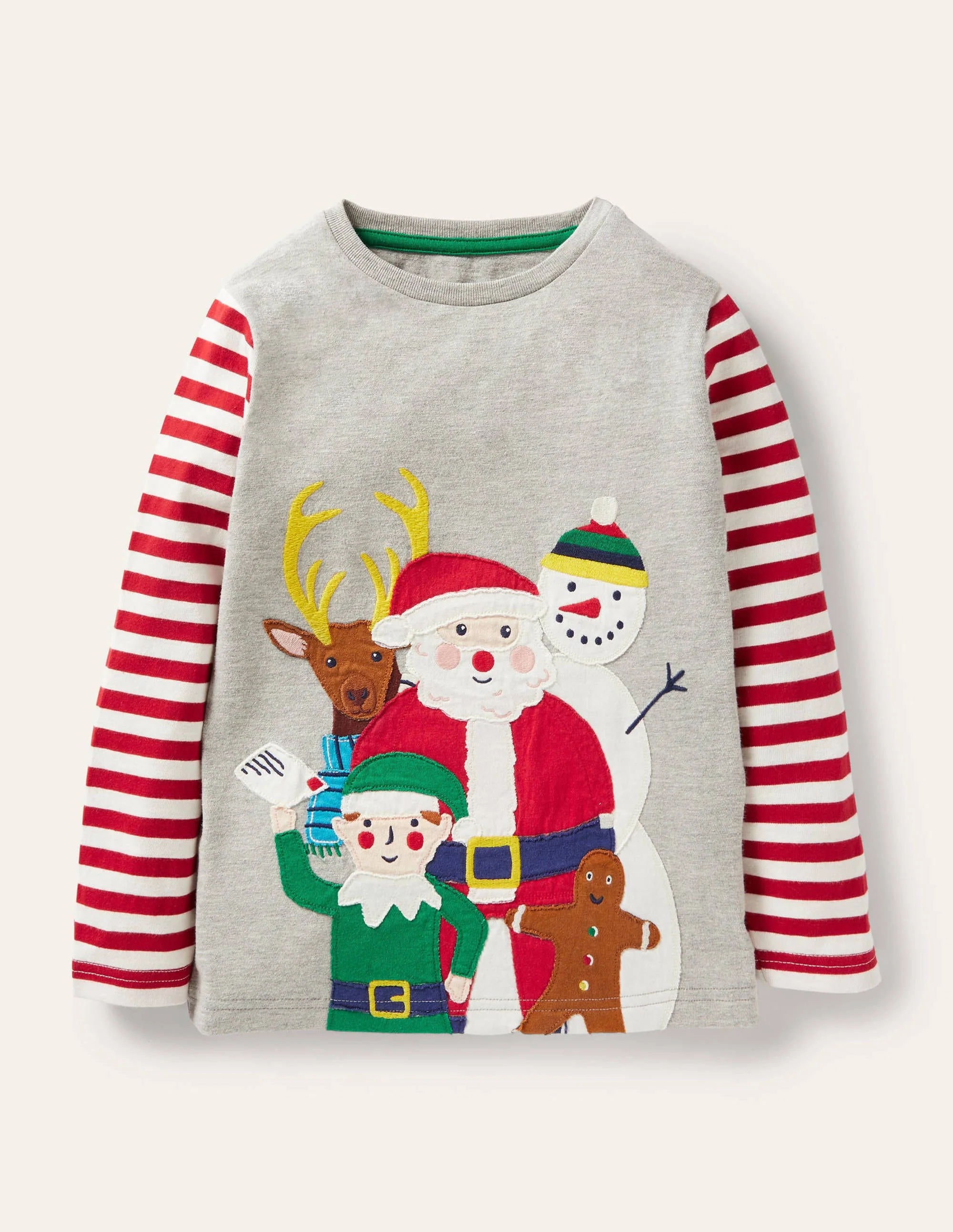 Festive Appliqué Tee-Grey Marl Santas Friends