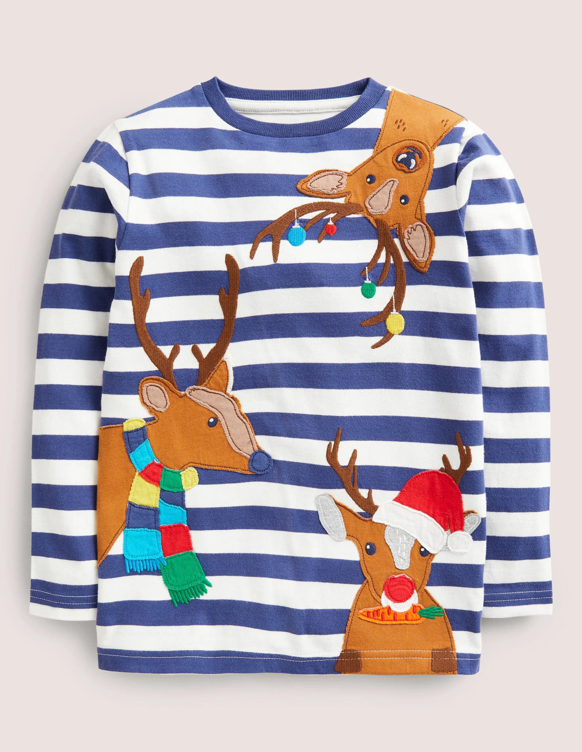 Festive Peeping In T-shirt-Starboard/Ivory Reindeer