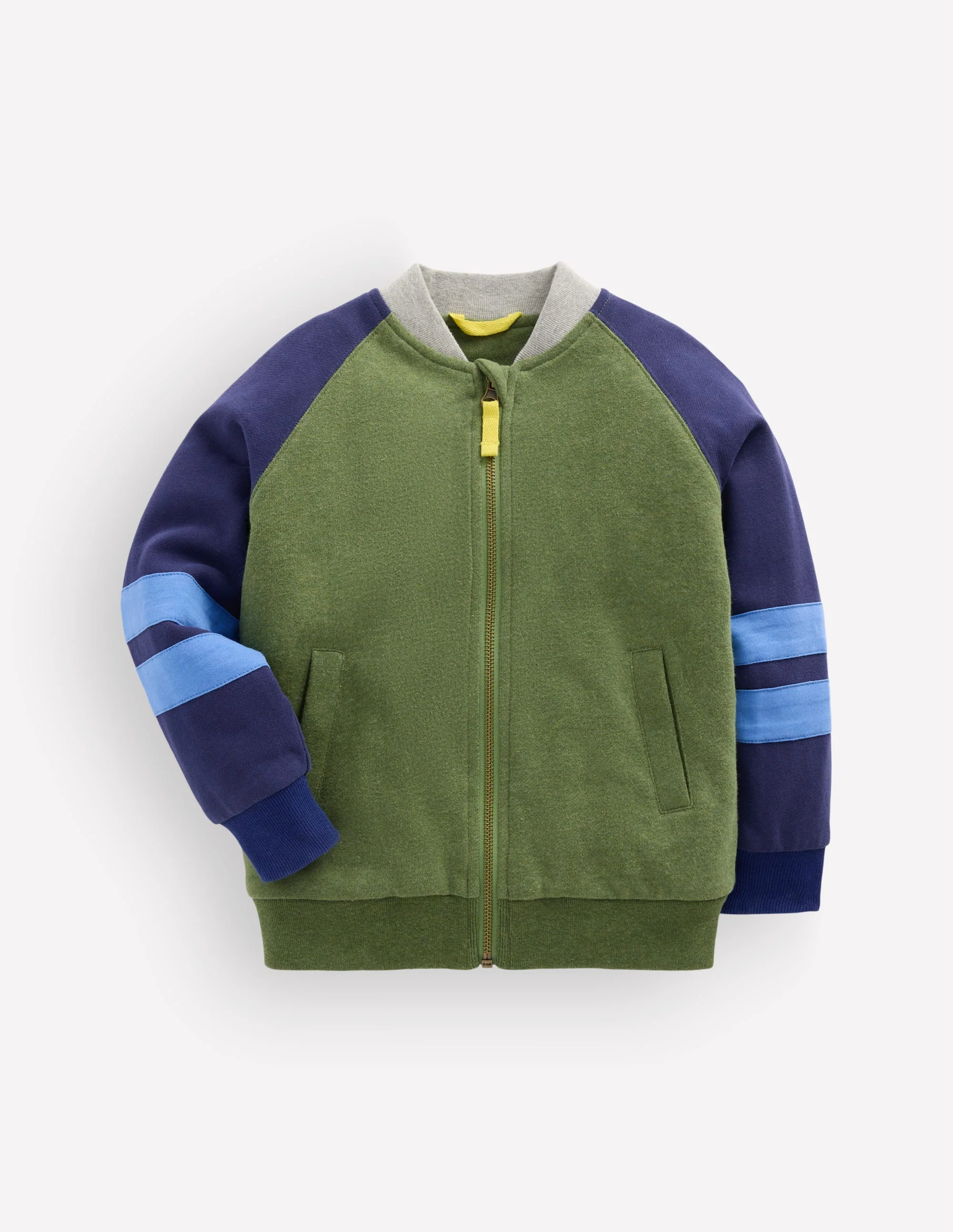 Fleece Lined Bomber Jacket-Green / Blue Colourblock