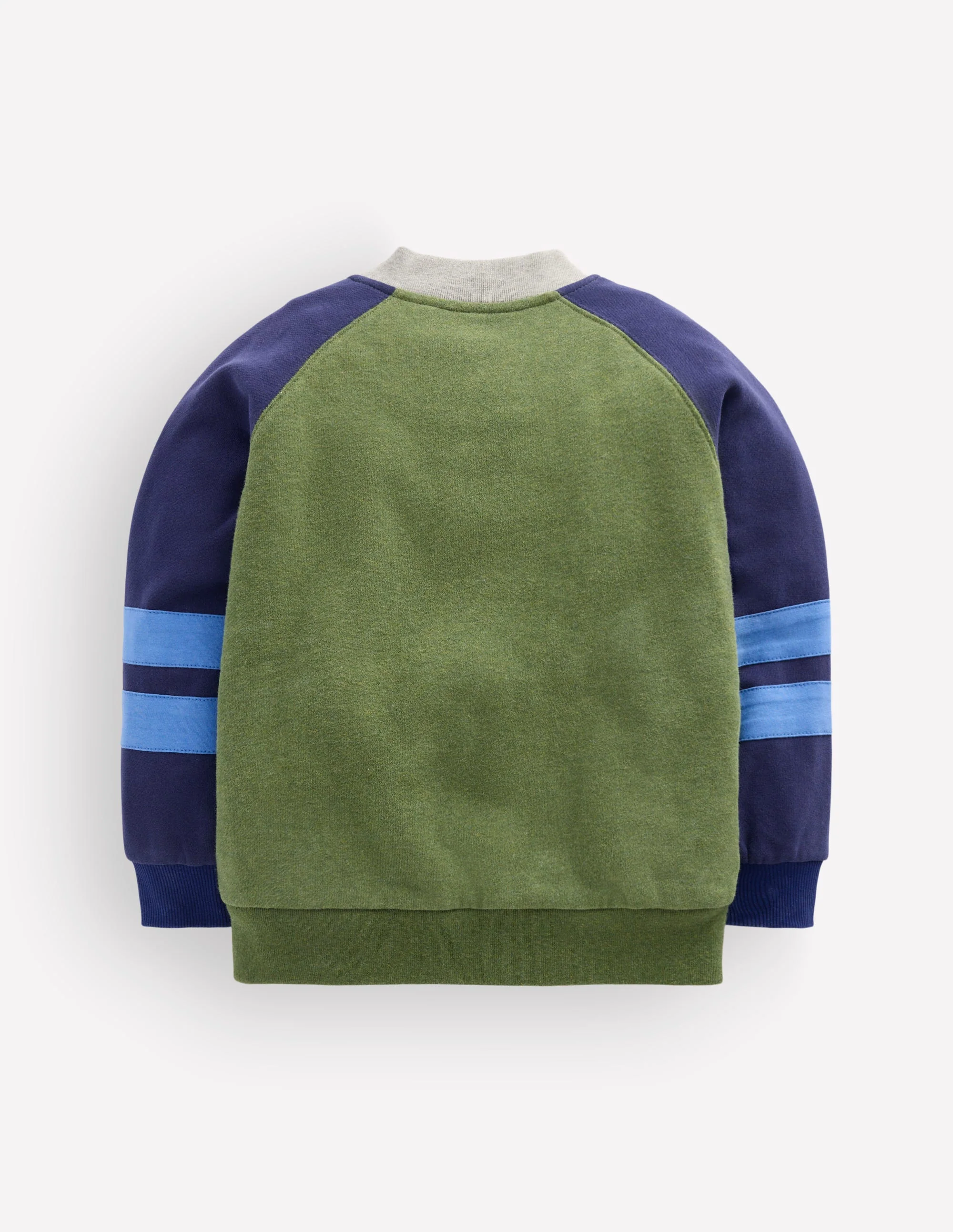 Fleece Lined Bomber Jacket-Green / Blue Colourblock - Image 2