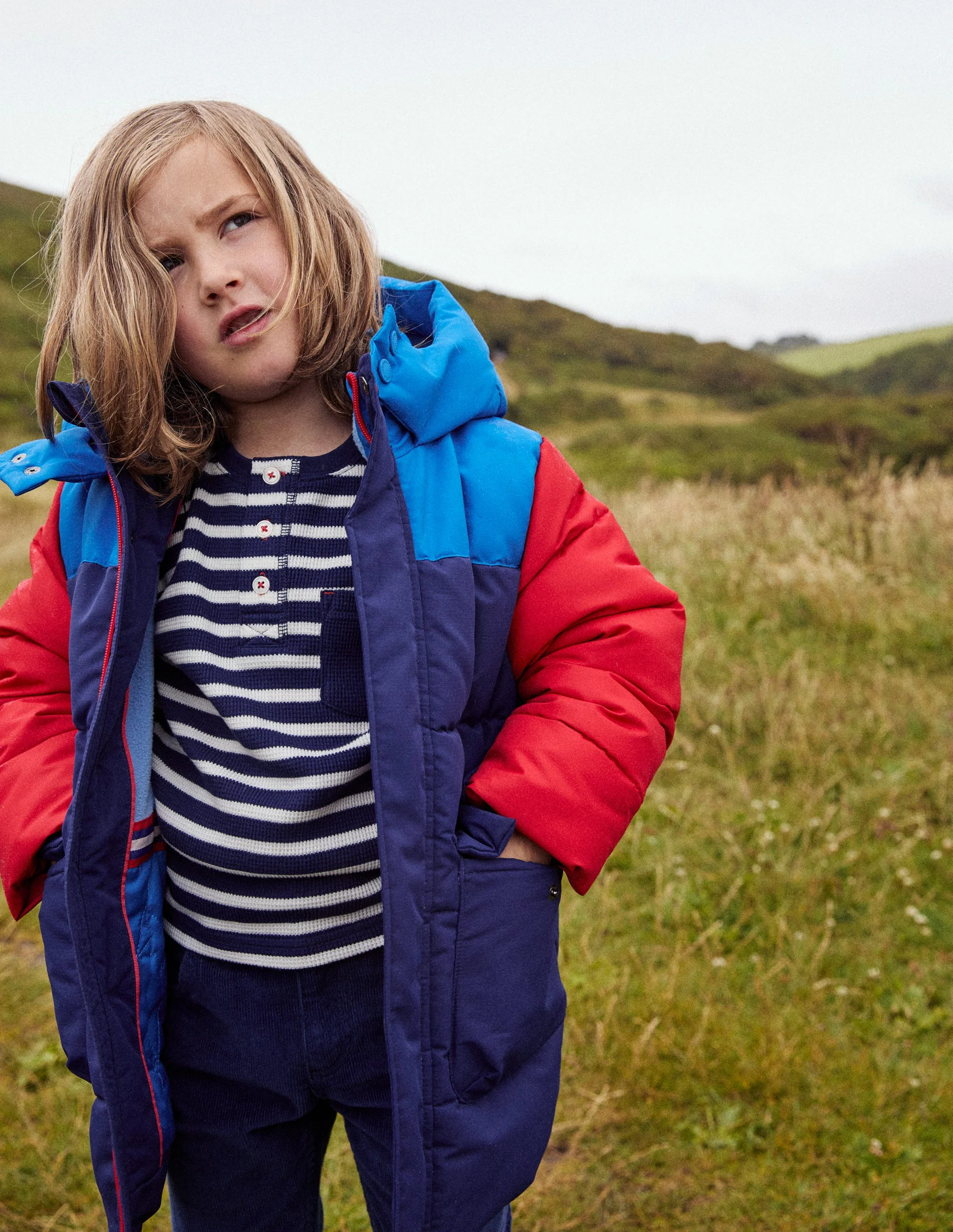 Fleece Lined Puffer Coat-College Navy Colourblock - Image 6