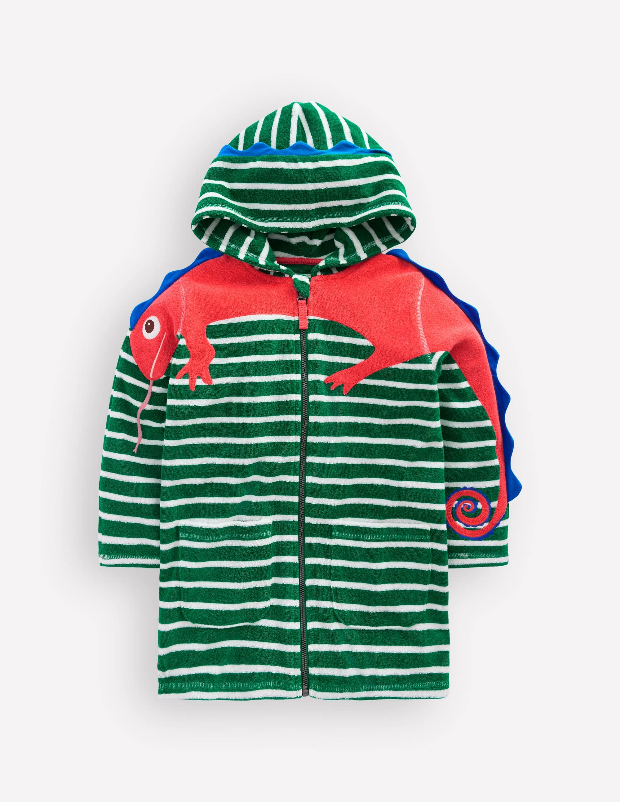 Fun Towelling Zip-up Throw On-Chameleon Green Stripe - Image 4