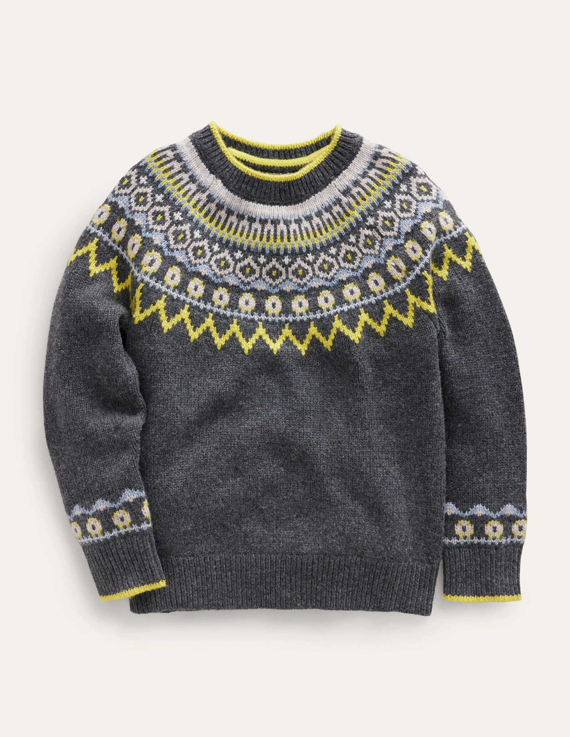 Graphic Fair Isle Sweater-Charcoal Marl