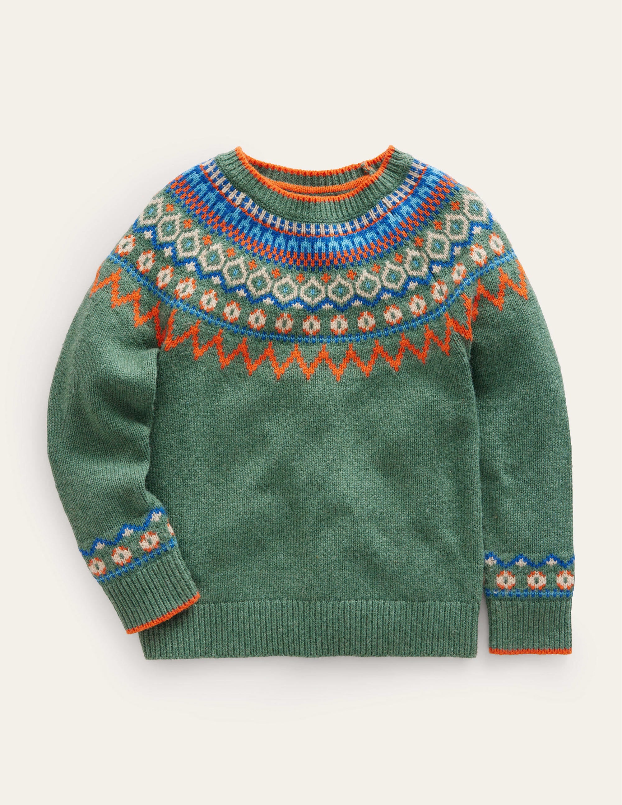 Graphic Fair Isle Sweater-Monster Green Marl