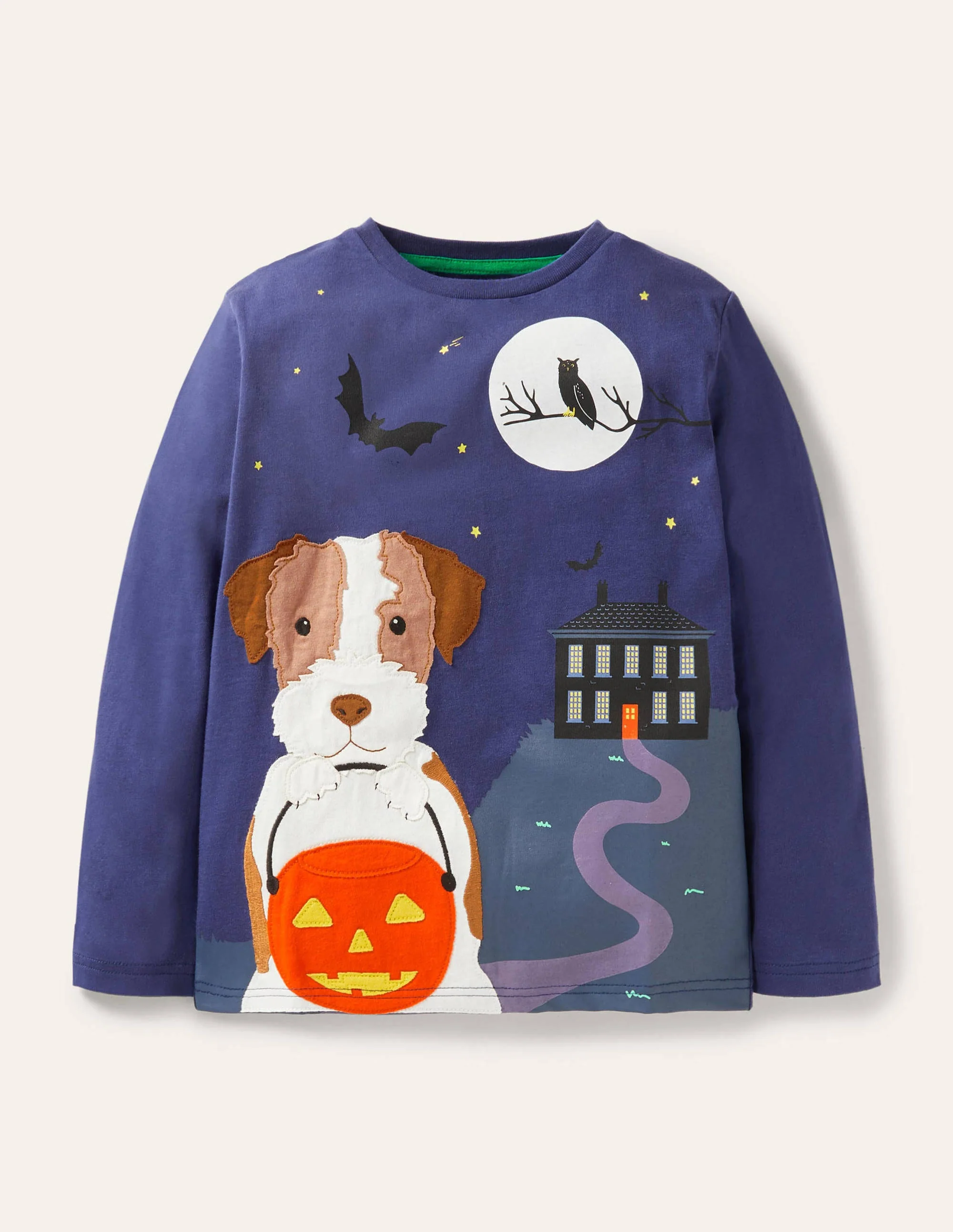 Halloween Appliqué T-shirt-College Navy Sprout