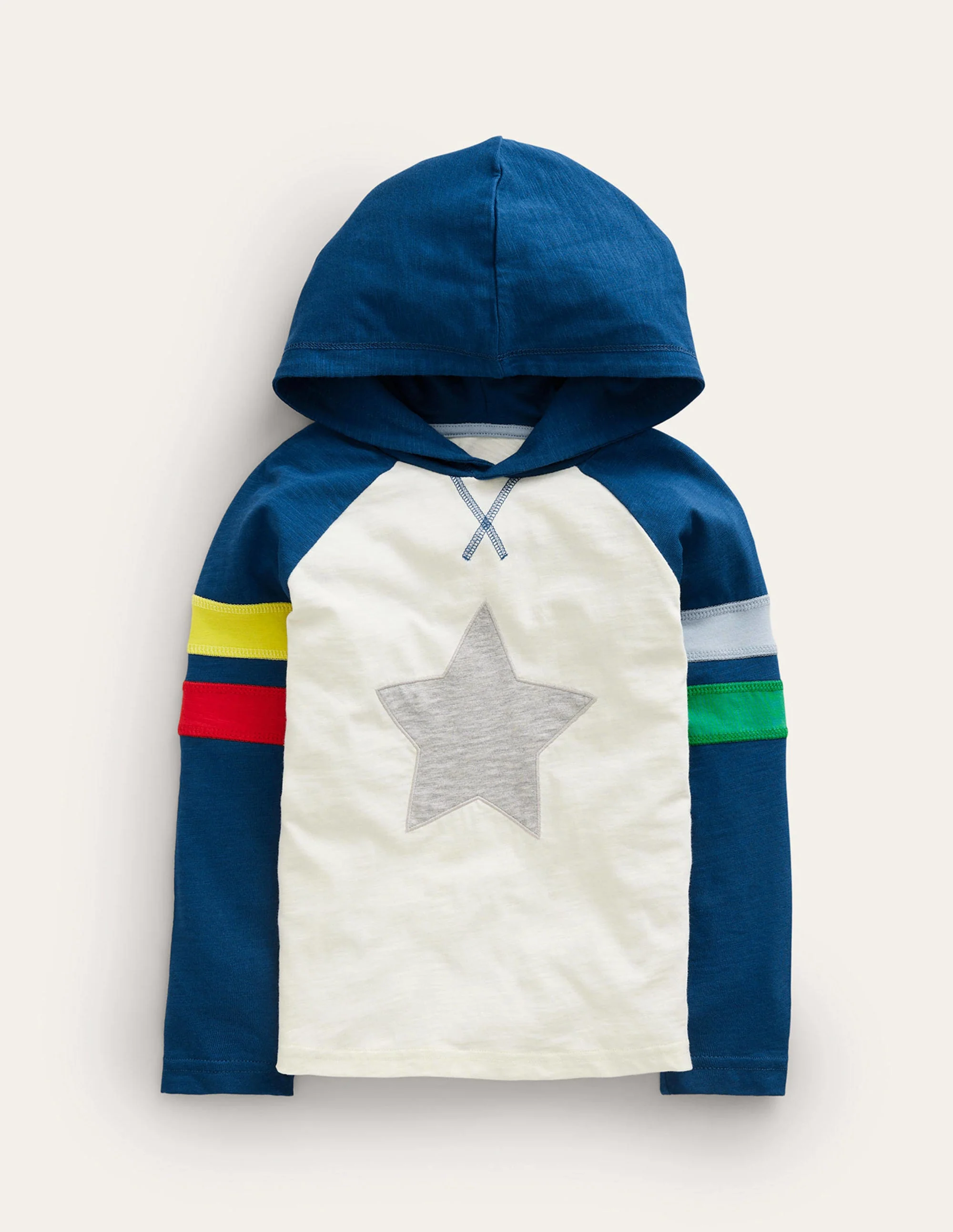 Hooded Logo Raglan T-shirt-Ivory/ Navy Star - Image 2