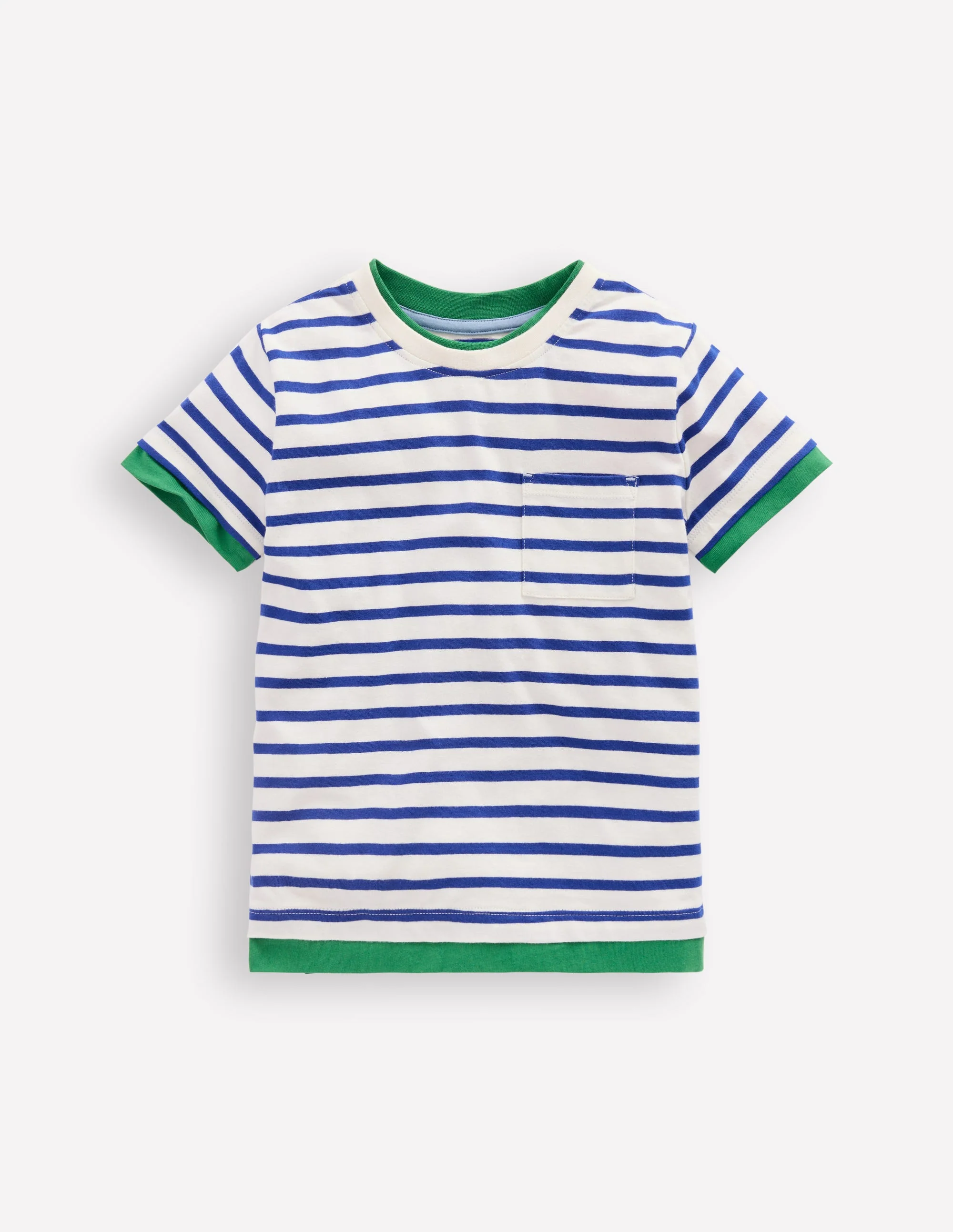 Layered Look T-shirt-Bright Blue/Ivory