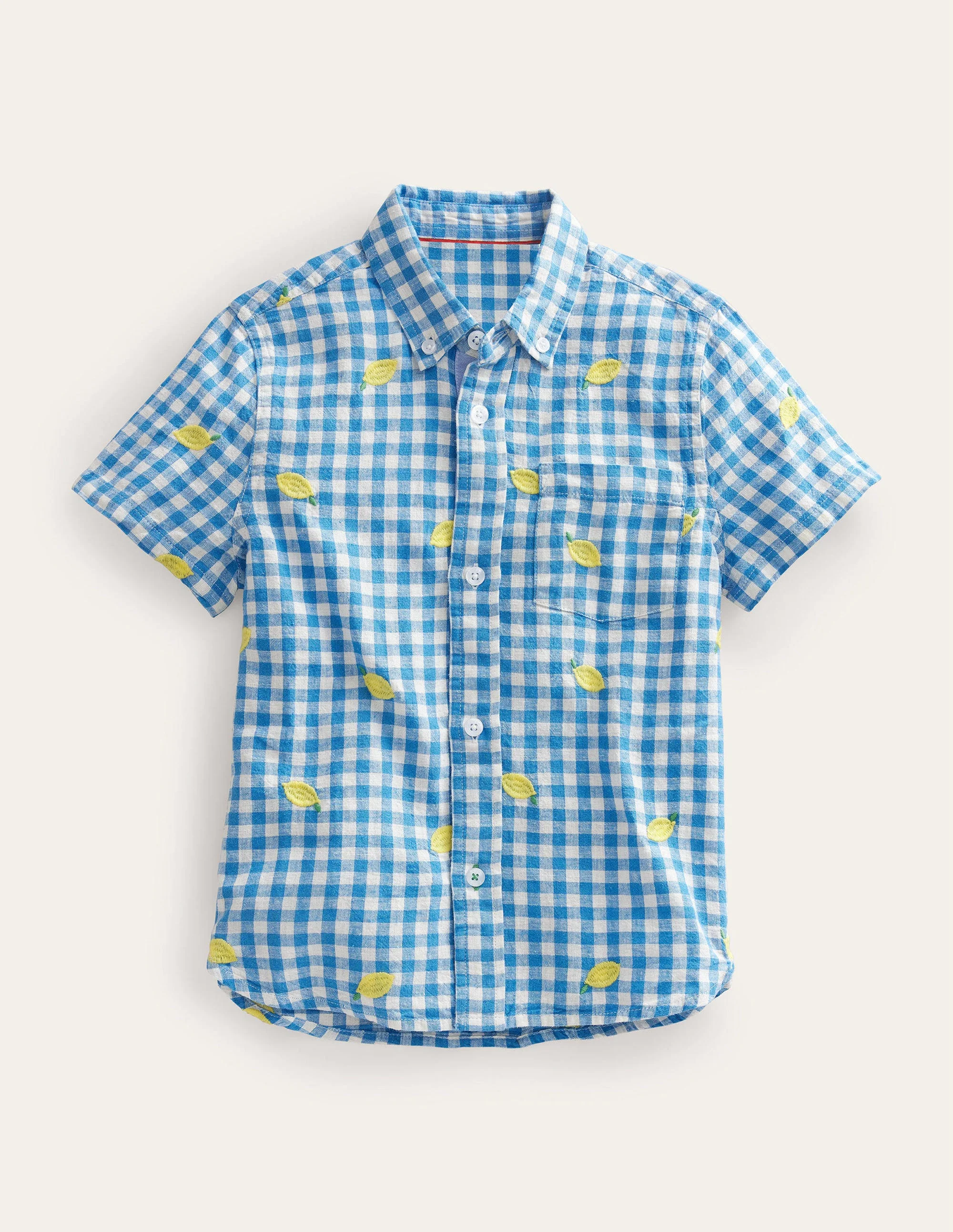 Lemon Gingham Shirt-Blue Check Lemon Print