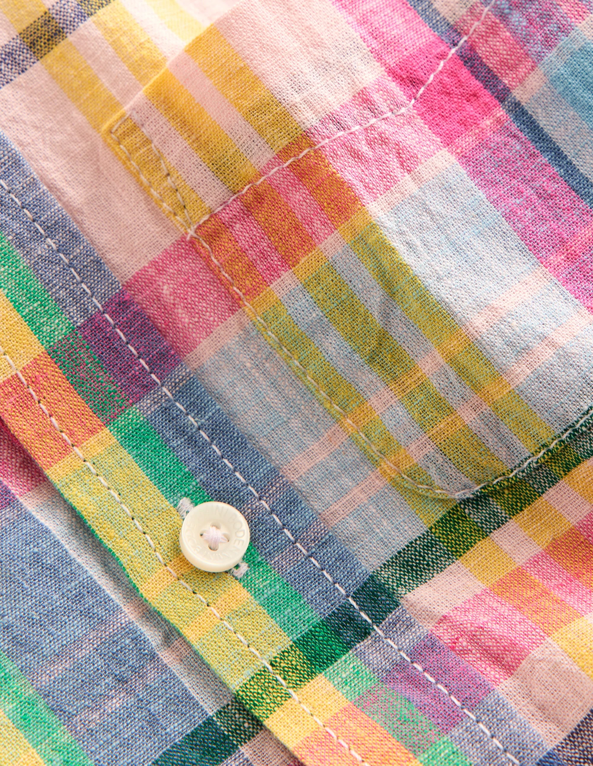 Long Sleeve Cotton Linen Shirt-Madras Check - Image 3
