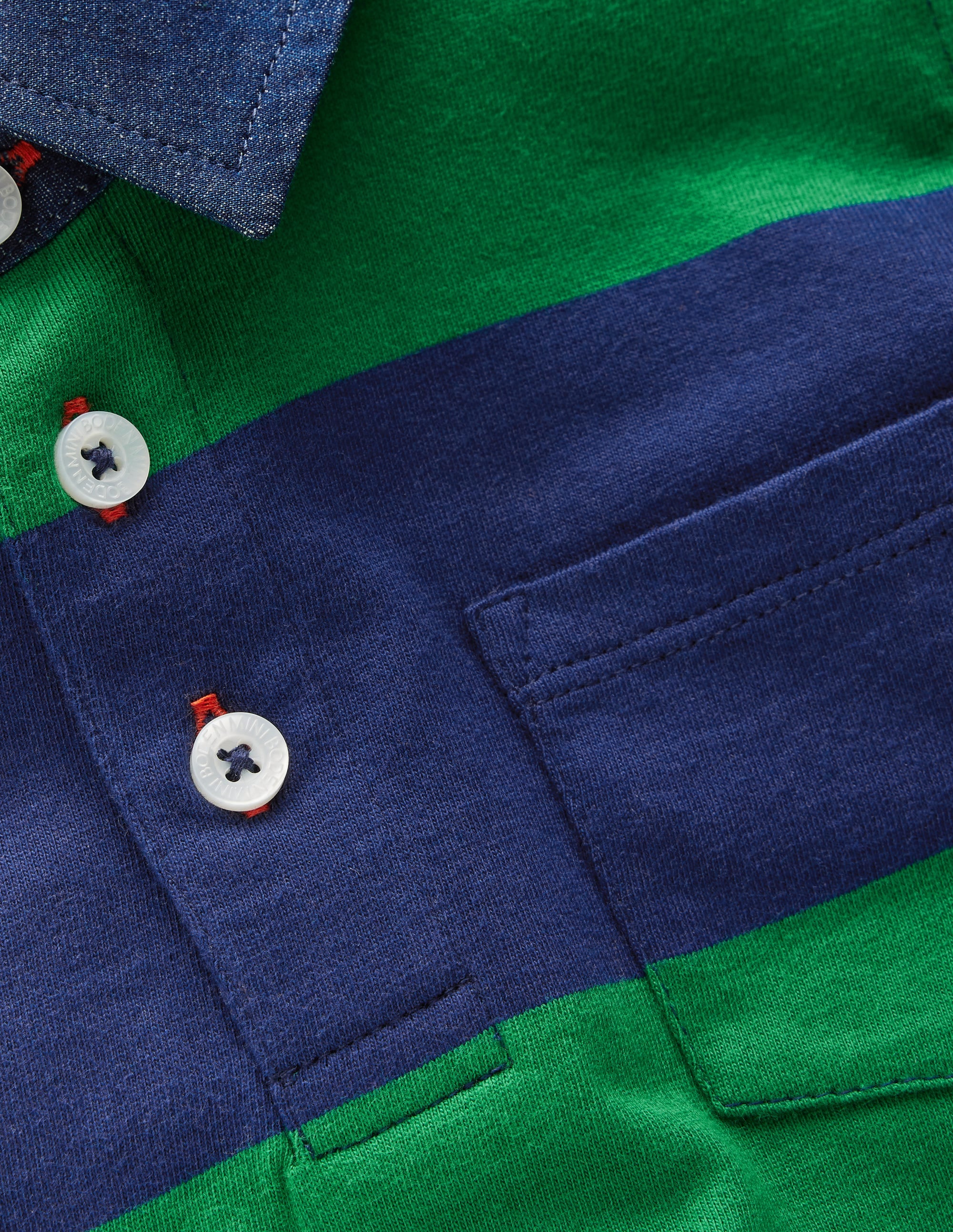 Long Sleeve Smart Polo Shirt-College Navy / Fresh Green - Image 3
