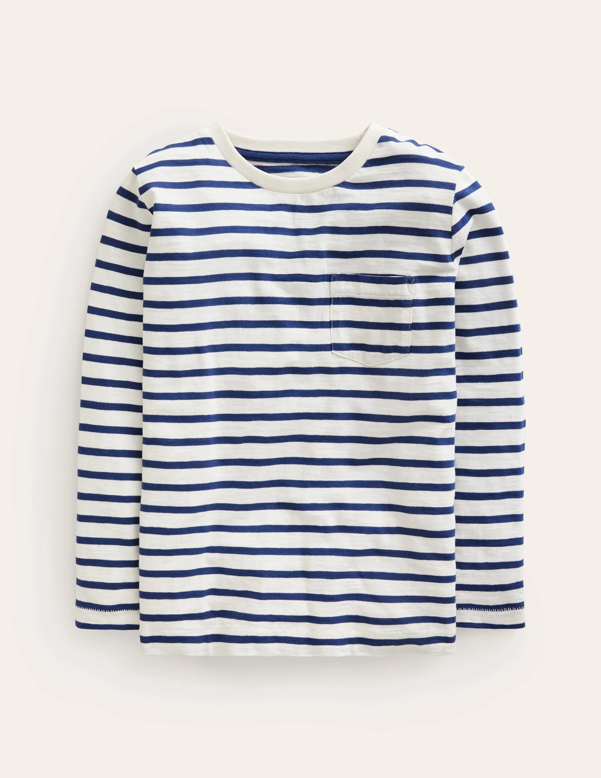 Long-sleeved Washed T-shirt-Ivory/College Navy
