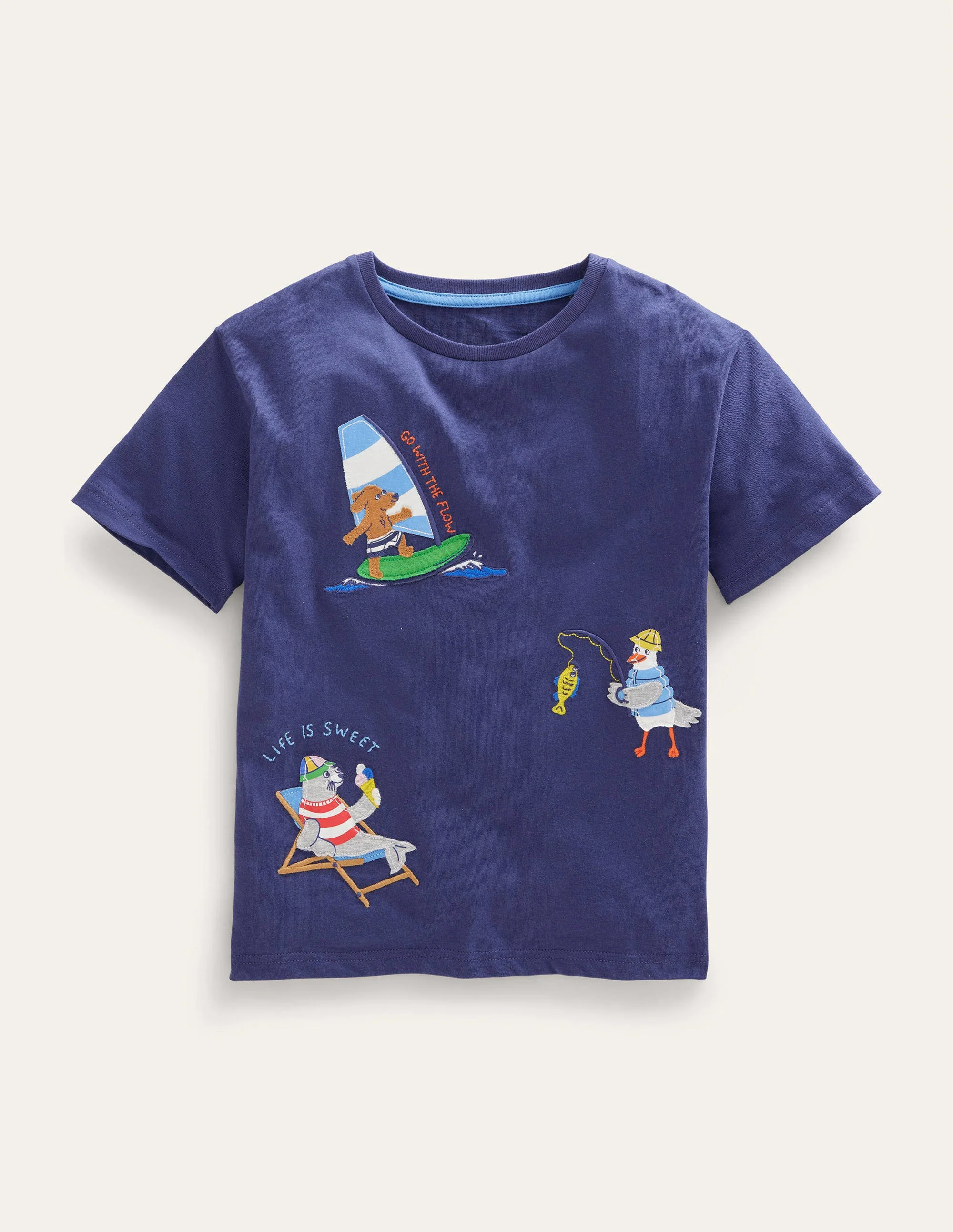 Mini Fun Appliqué T-shirt-Soft Starboard Blue