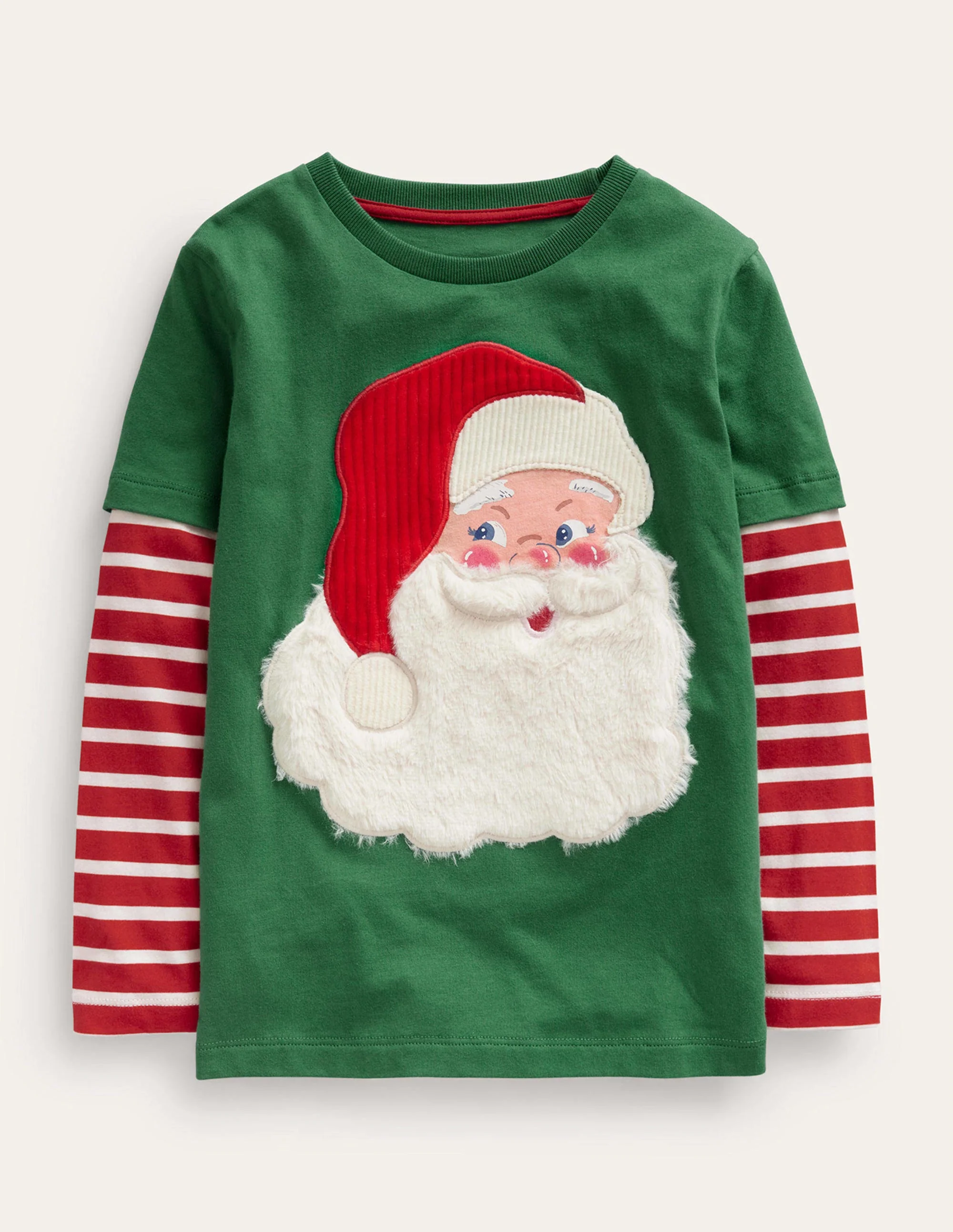 Mock Sleeve Santa T-shirt-Safari Green Santa