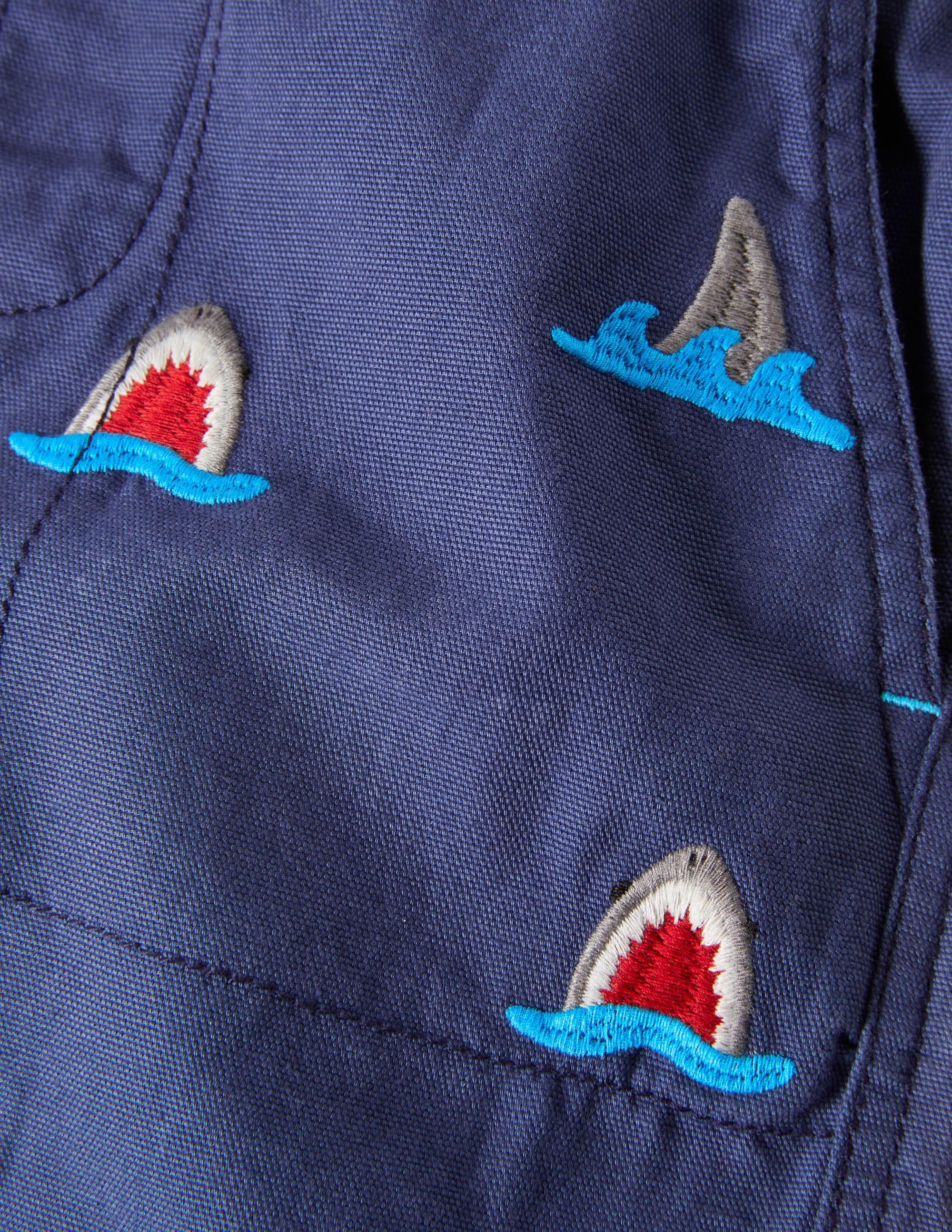 Navy Shark Pull-on Drawstring Shorts-Navy Shark Embroidery - Image 3