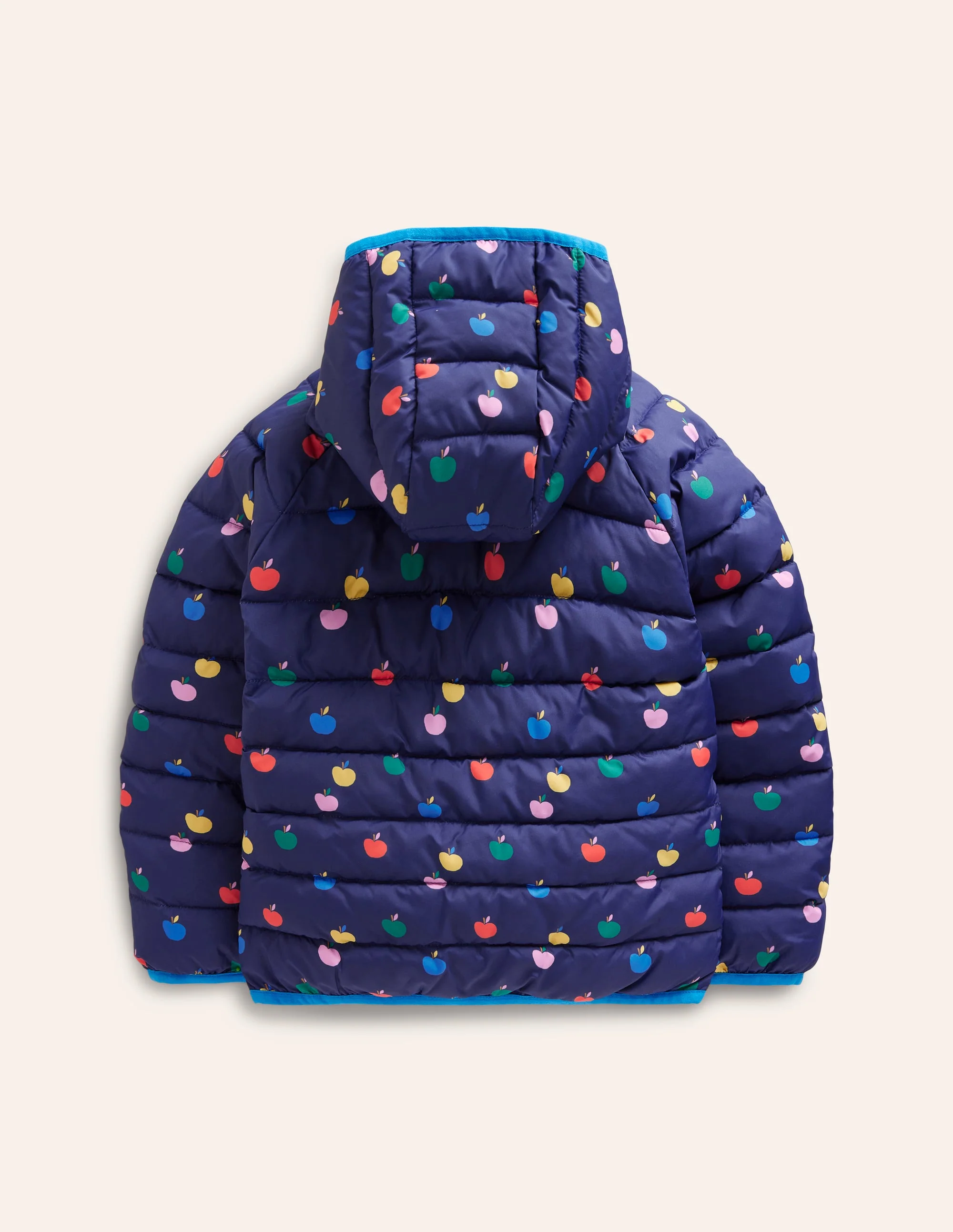 Pack-away Padded Jacket-College Navy Rainbow Apples - Image 4