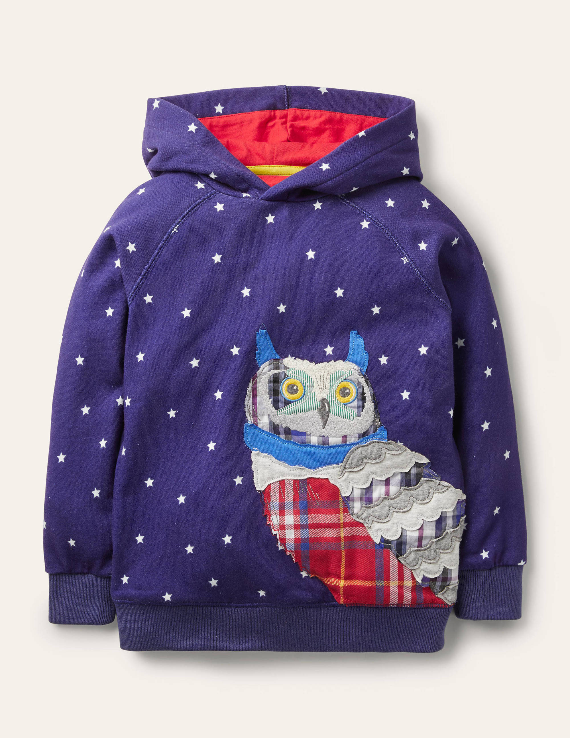 Patchwork Appliqué Hoodie-College Navy Owl