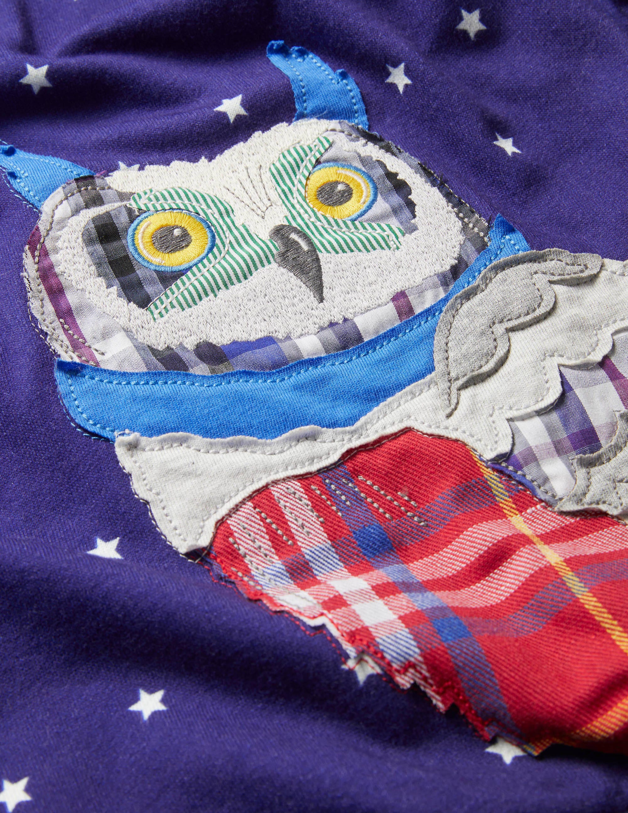 Patchwork Appliqué Hoodie-College Navy Owl - Image 3