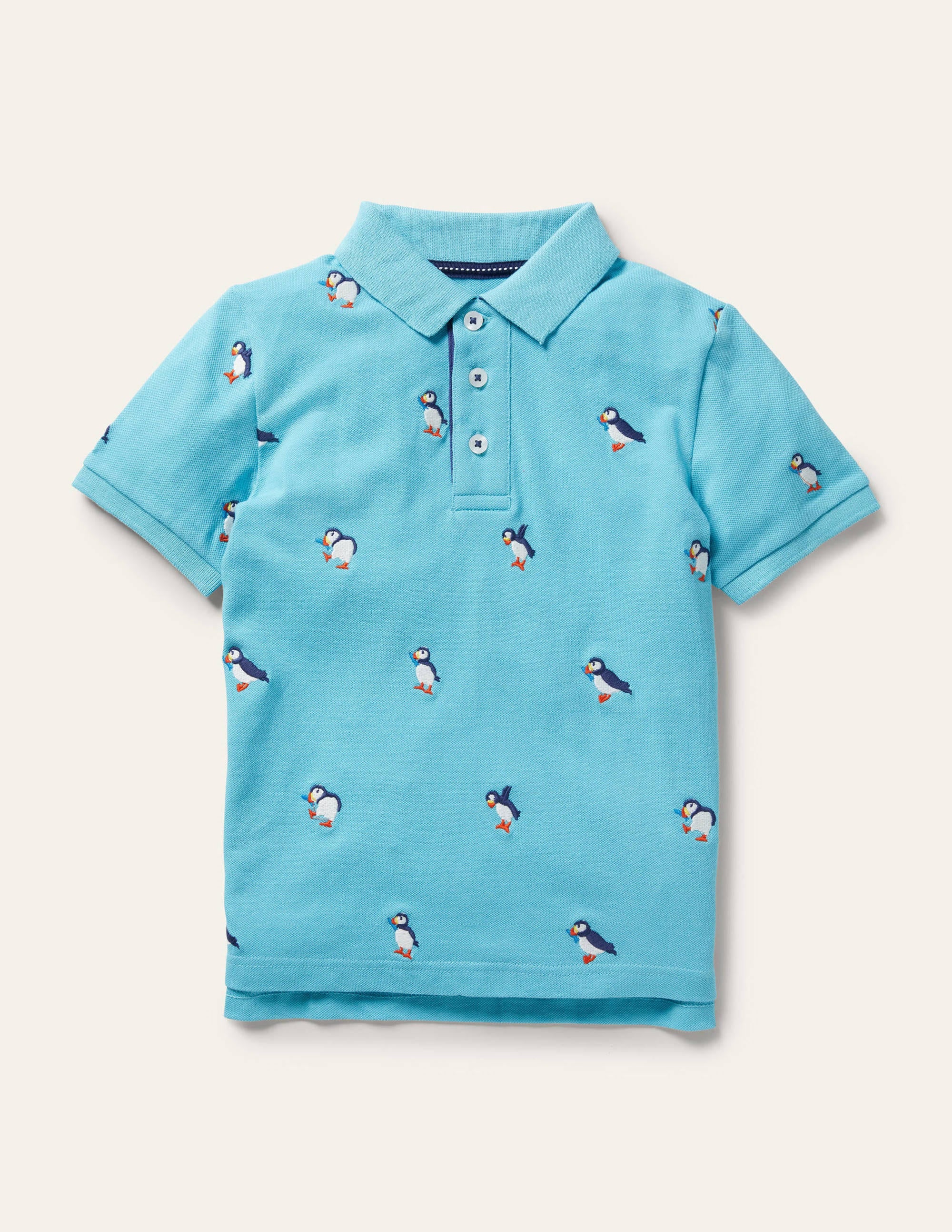 Piqué Polo Shirt-Aqua Blue Puffins