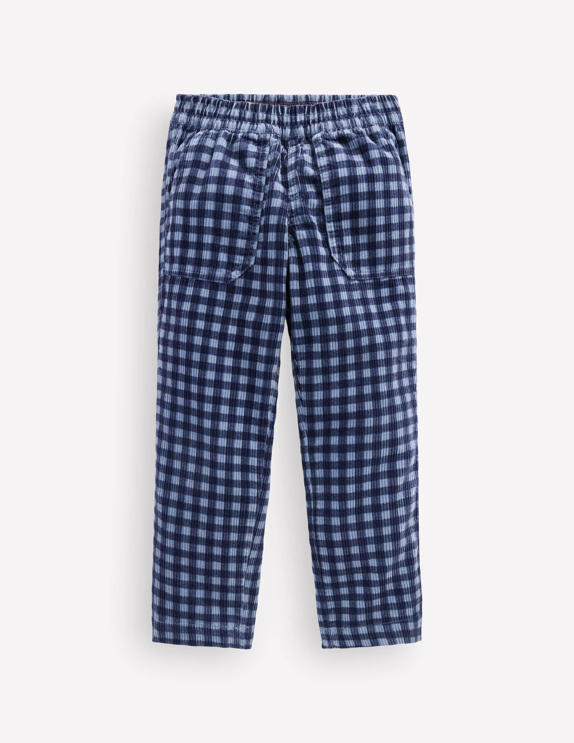 Pull-on Cord Pants-Faded Denim Gingham