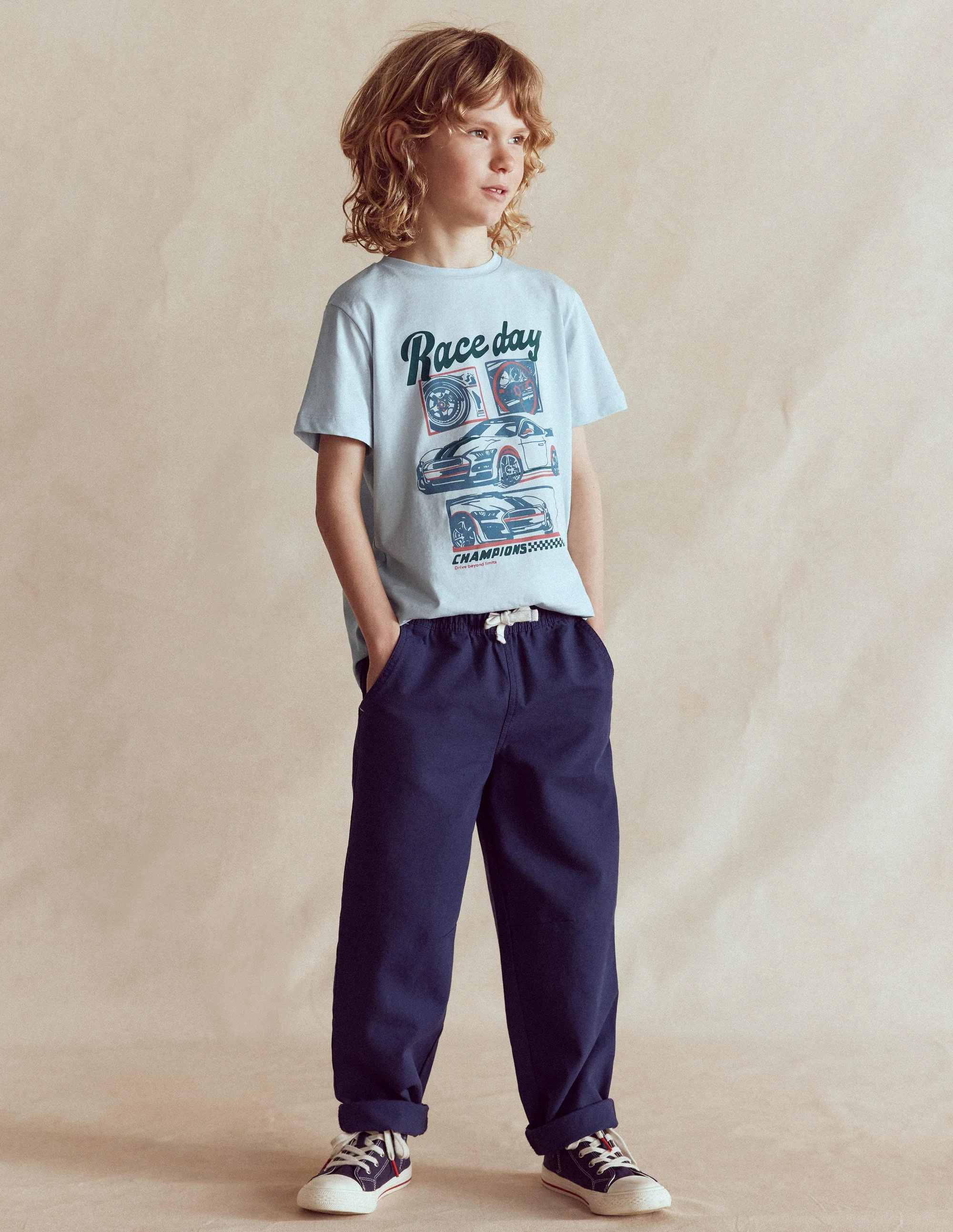 Pull-on Relaxed Pants-Medieval Blue